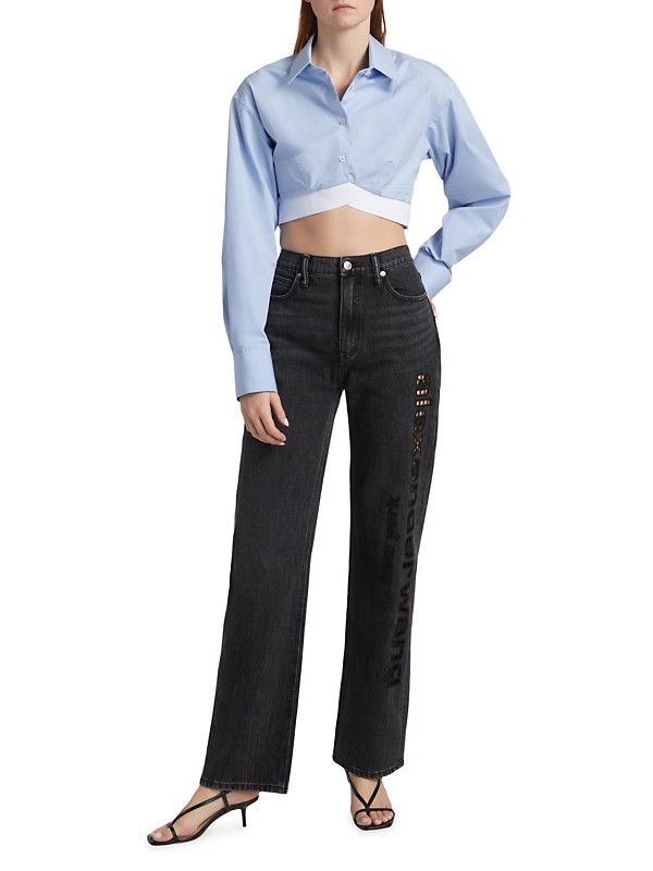Shop Alexander Wang EZ Slouch Logo Cut Out Embroidered Jeans Shop Alexander Wang EZ Slouch Logo Cut Out Embroidered Jeans