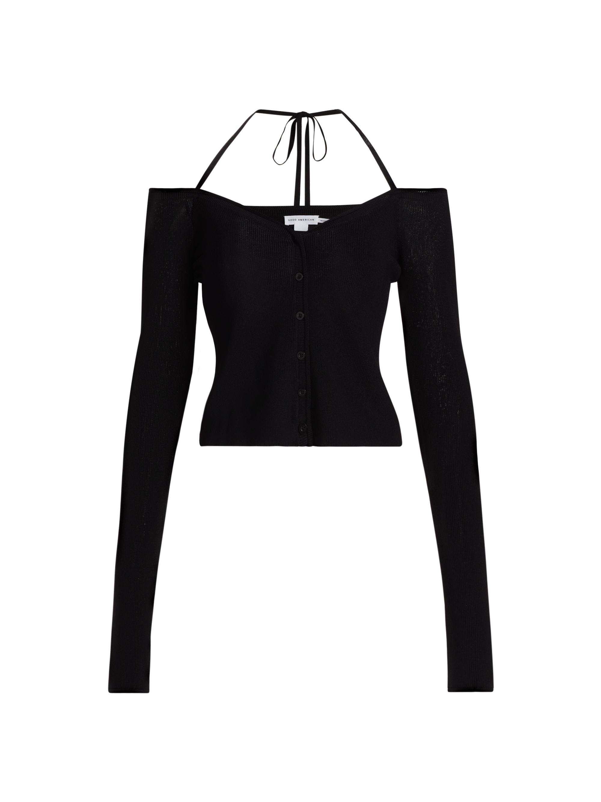 Good American Women's Stretch Rib-Knit Off-the-Shoulder Top - Black