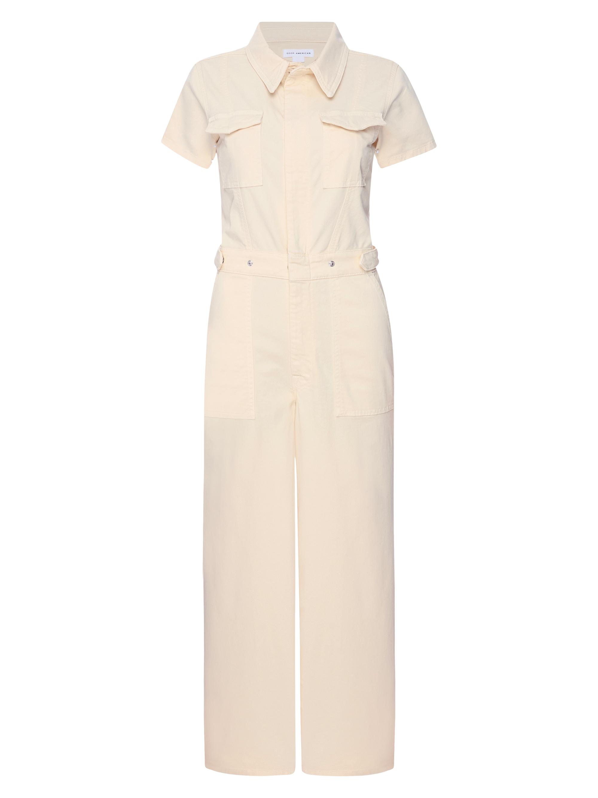 Good American Women's Fit For Success Twill Palazzo Crop Jumpsuit - Ecru