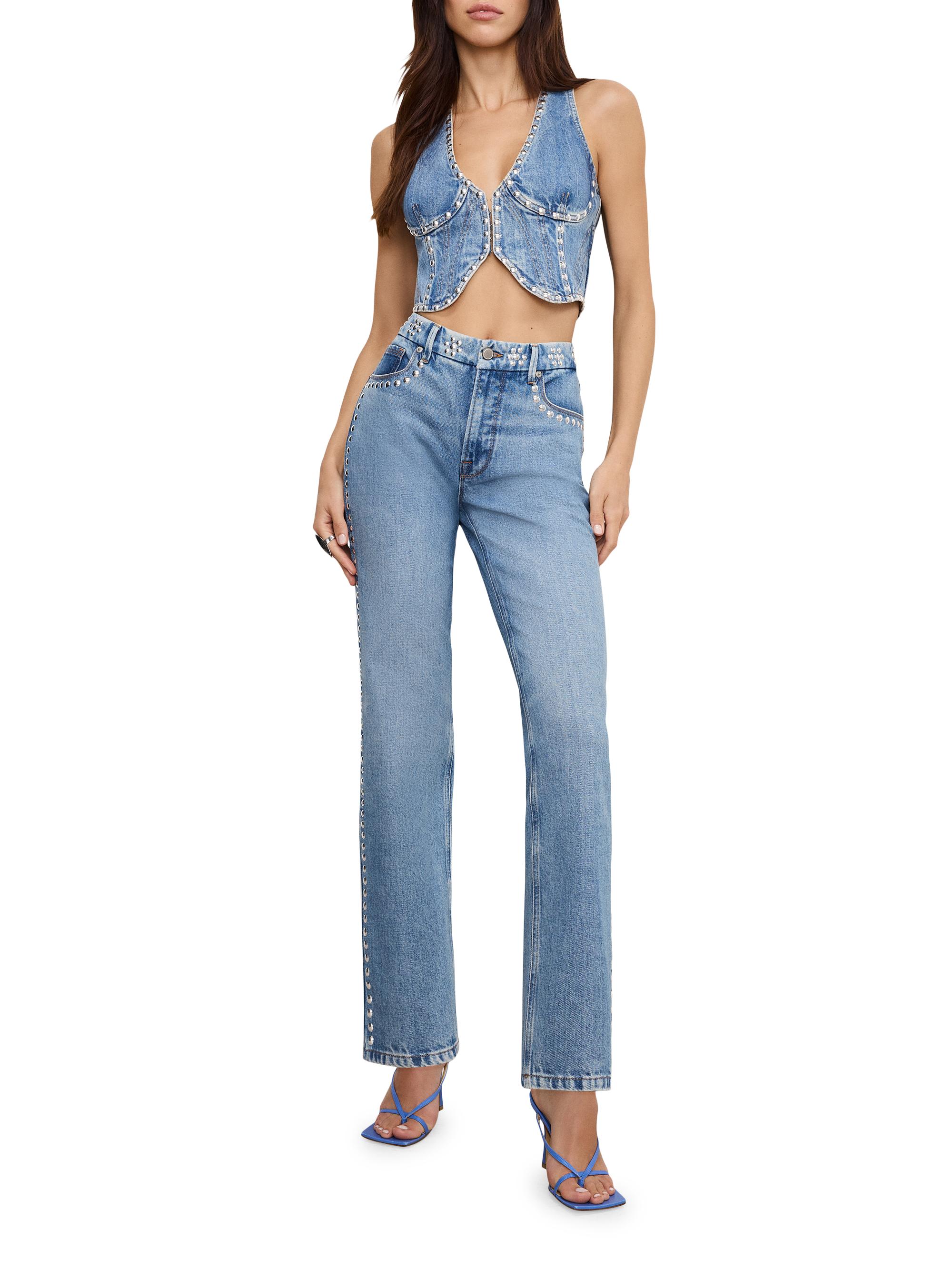 Good American Women's Good Icon Studded Straight Jeans - Indigo