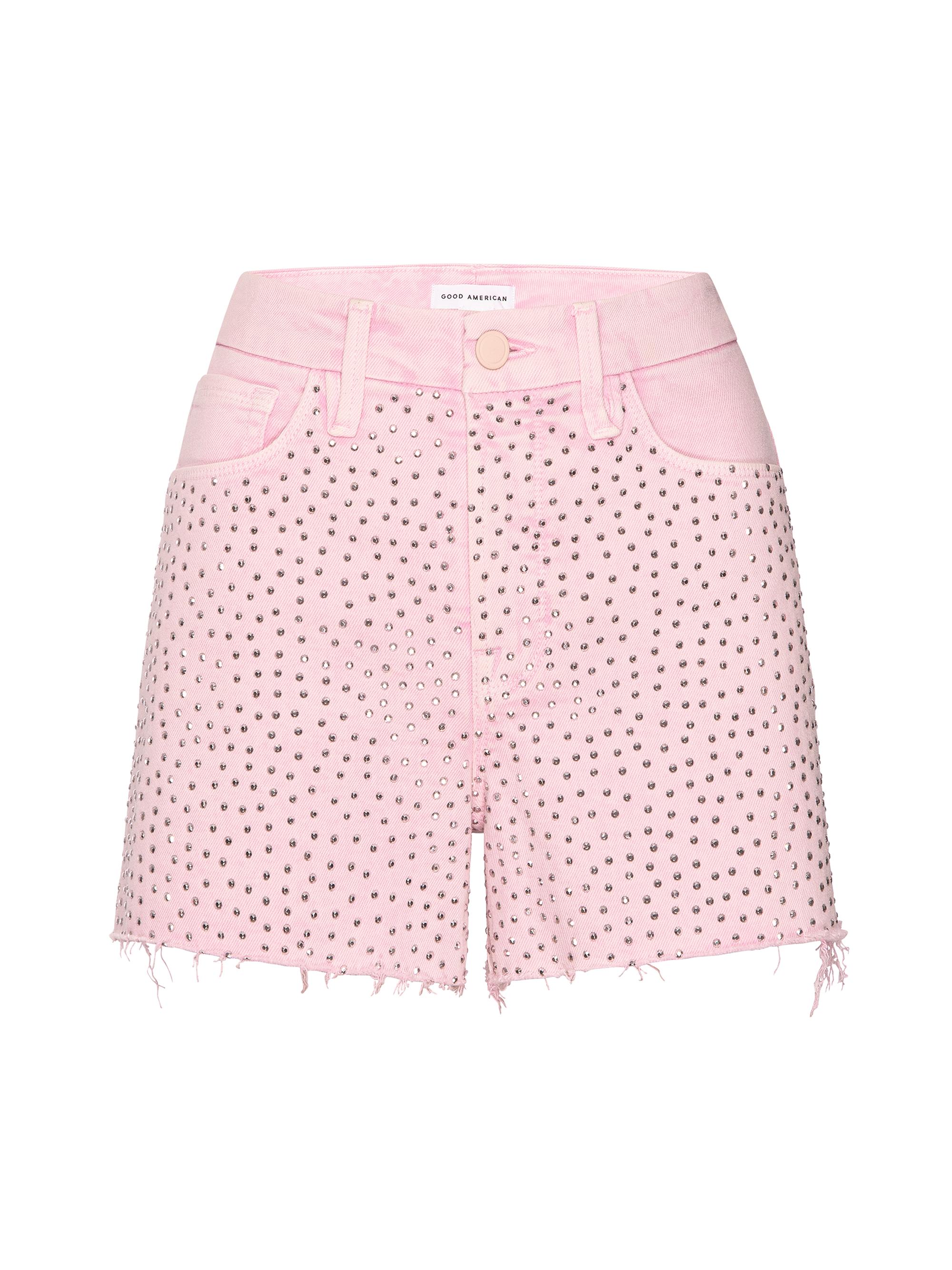 Good American Women's Good Girlfriend Studded Denim Shorts - Mineral Rose Quartz - Women's Clothing