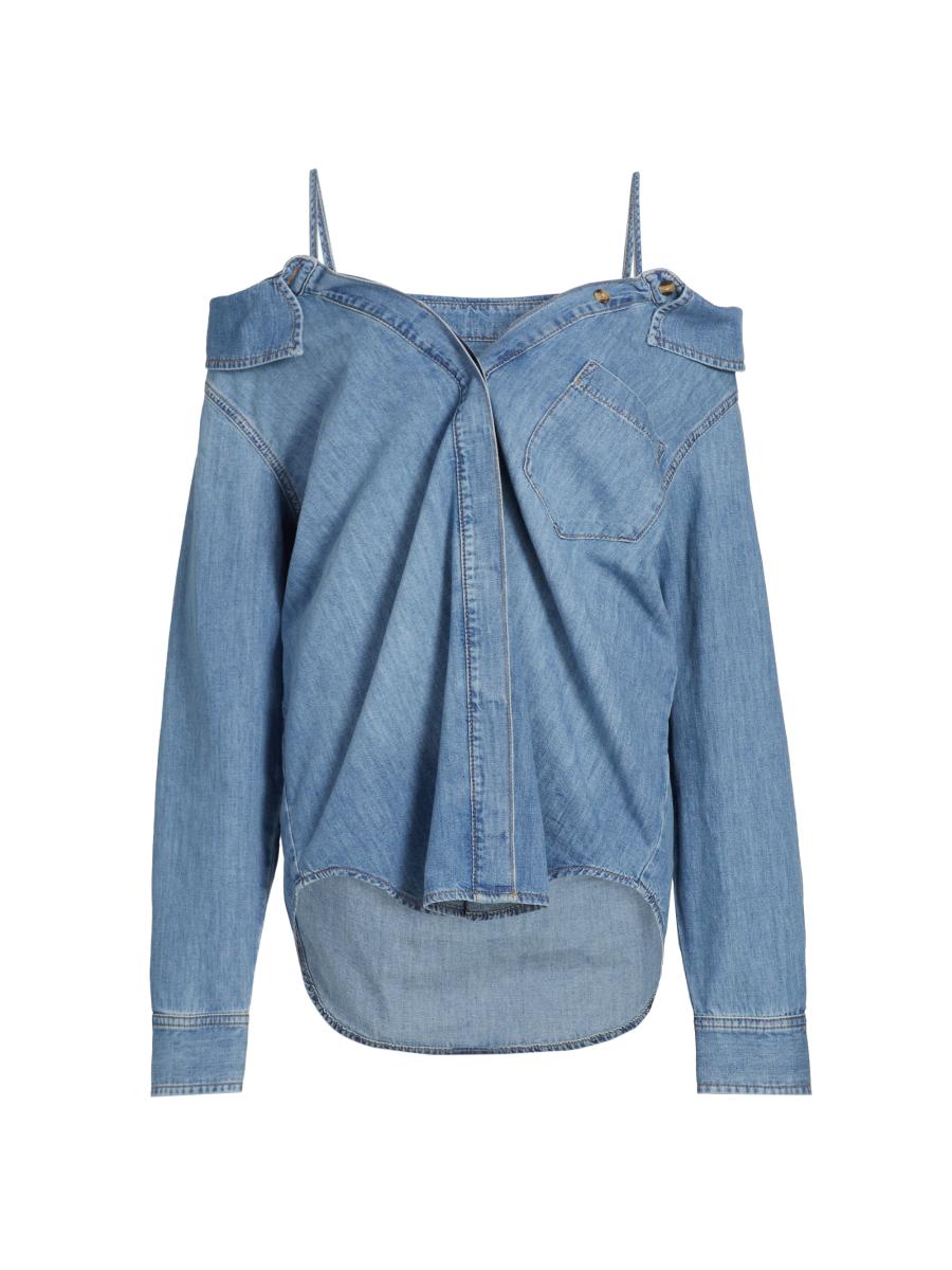 Good American Denim Off-the-Shoulder Shirt | Saks Fifth Avenue