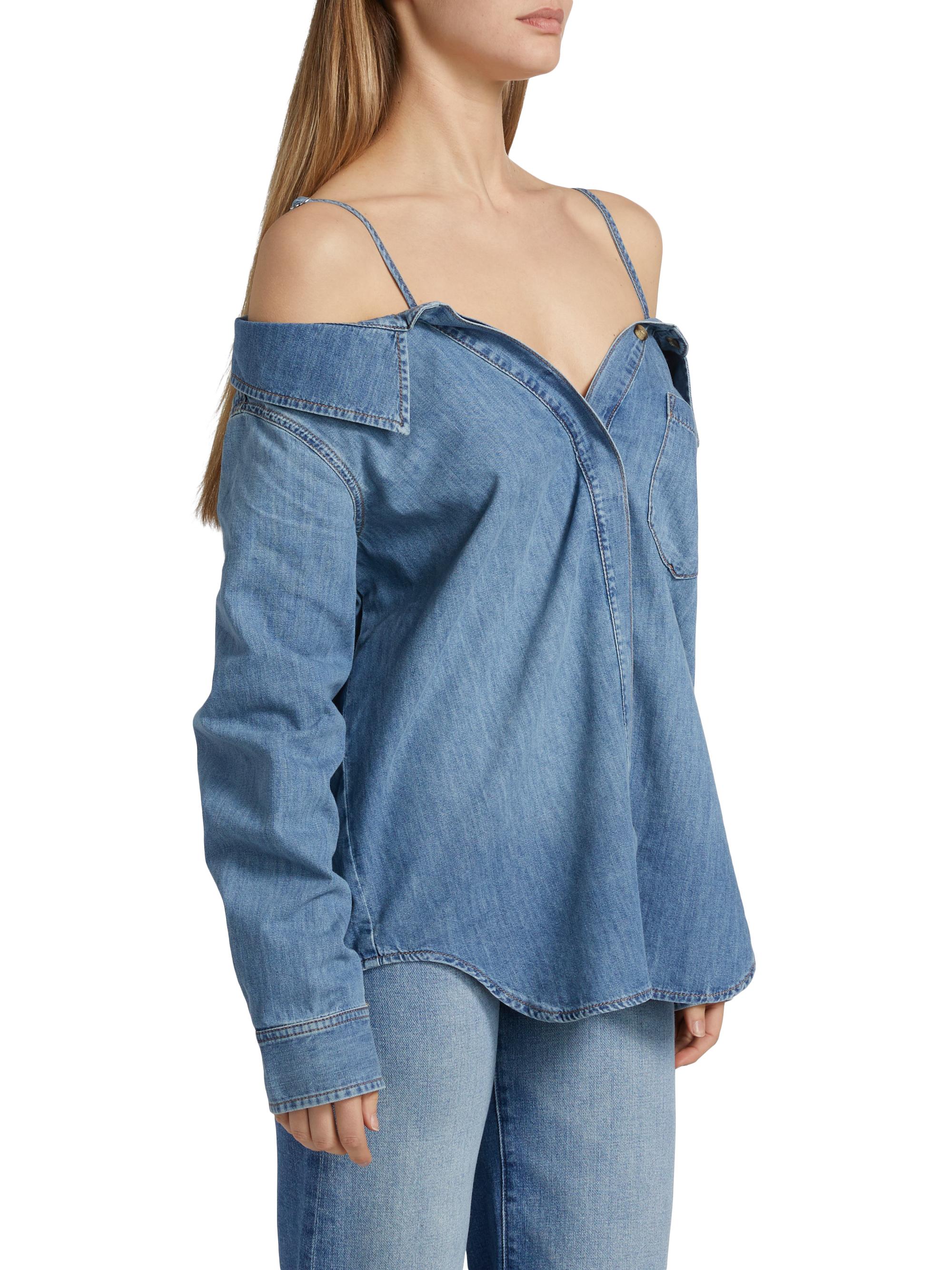 Good American Denim Off-the-Shoulder Shirt | Saks Fifth Avenue