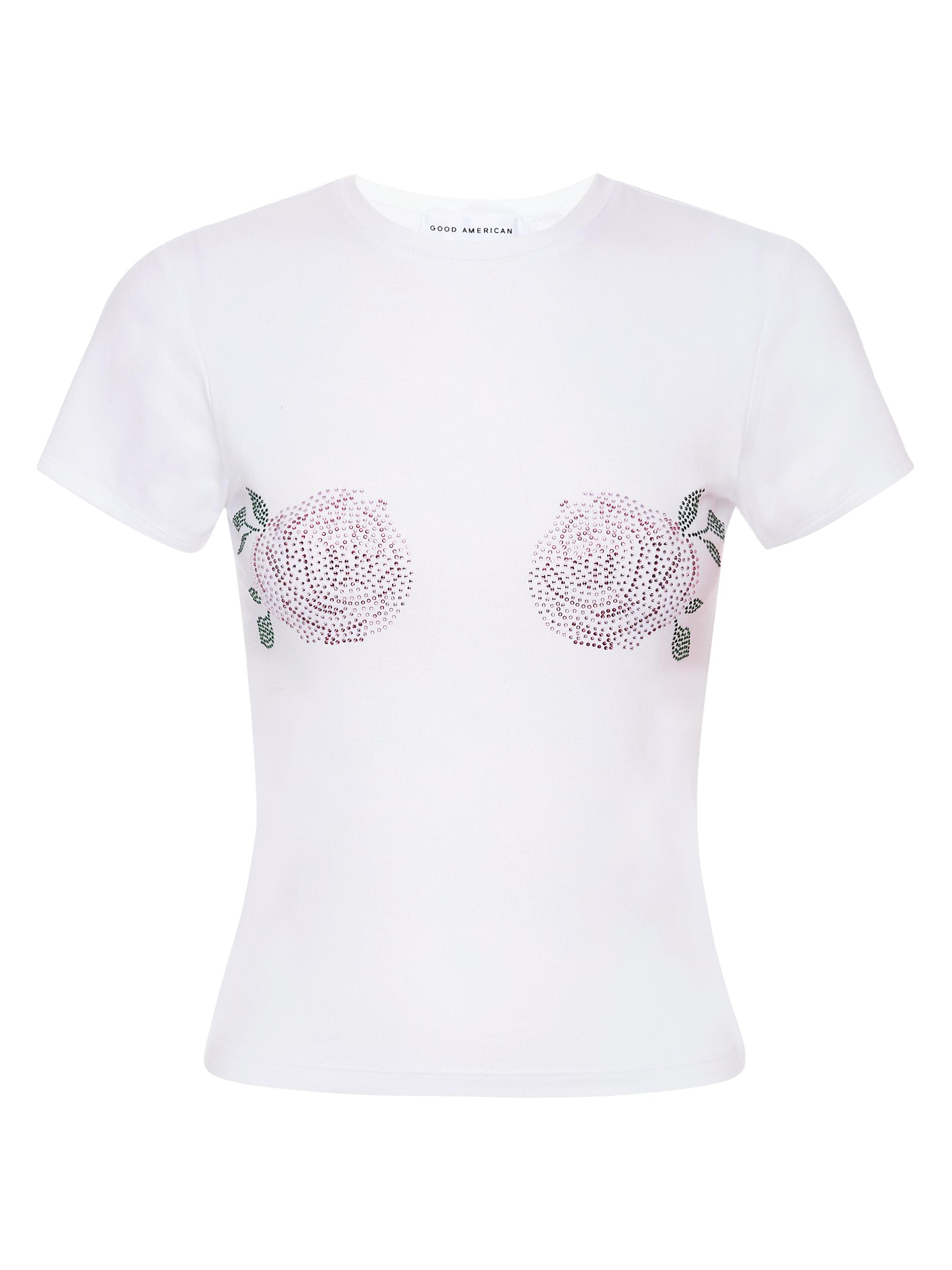 トップス RHINESTONE OG LABEL BABY TEE WHITE Good American Super Stretch Rhinestone Baby Tee | Saks Fifth Avenue