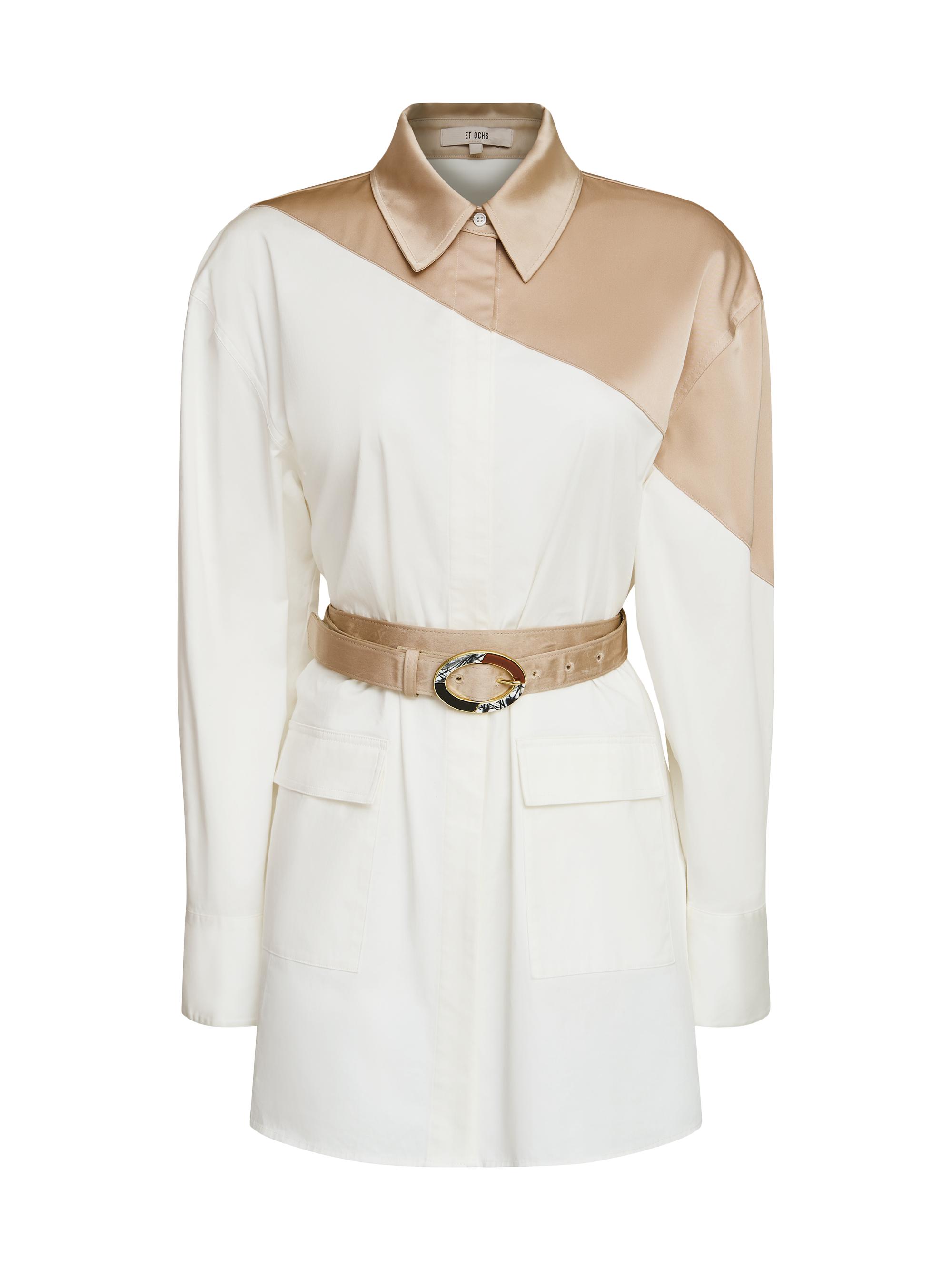 satin belted shirt dress Taupe Satin Belted 3/4 Sleeve Gold Buttons Shirt Midi Dress