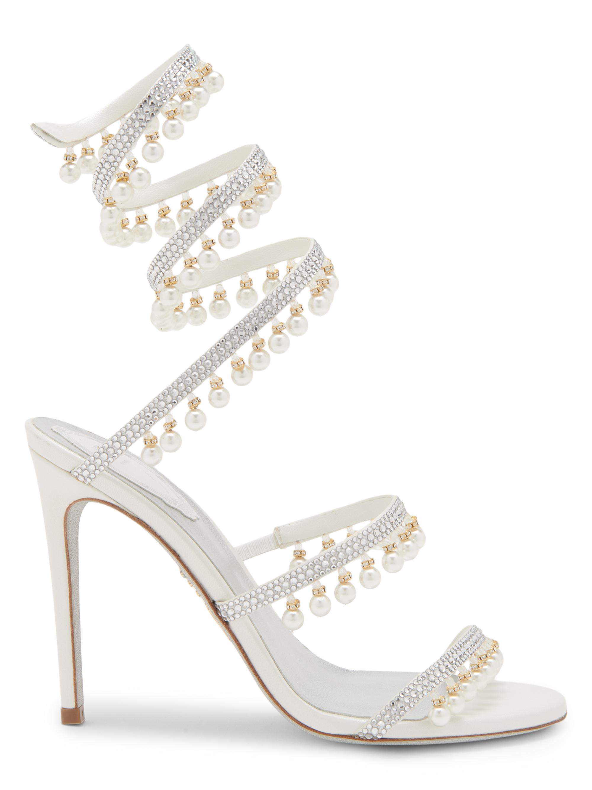 Rene Caovilla 105MM Chandelier Imitation Pearl Satin Sandals
