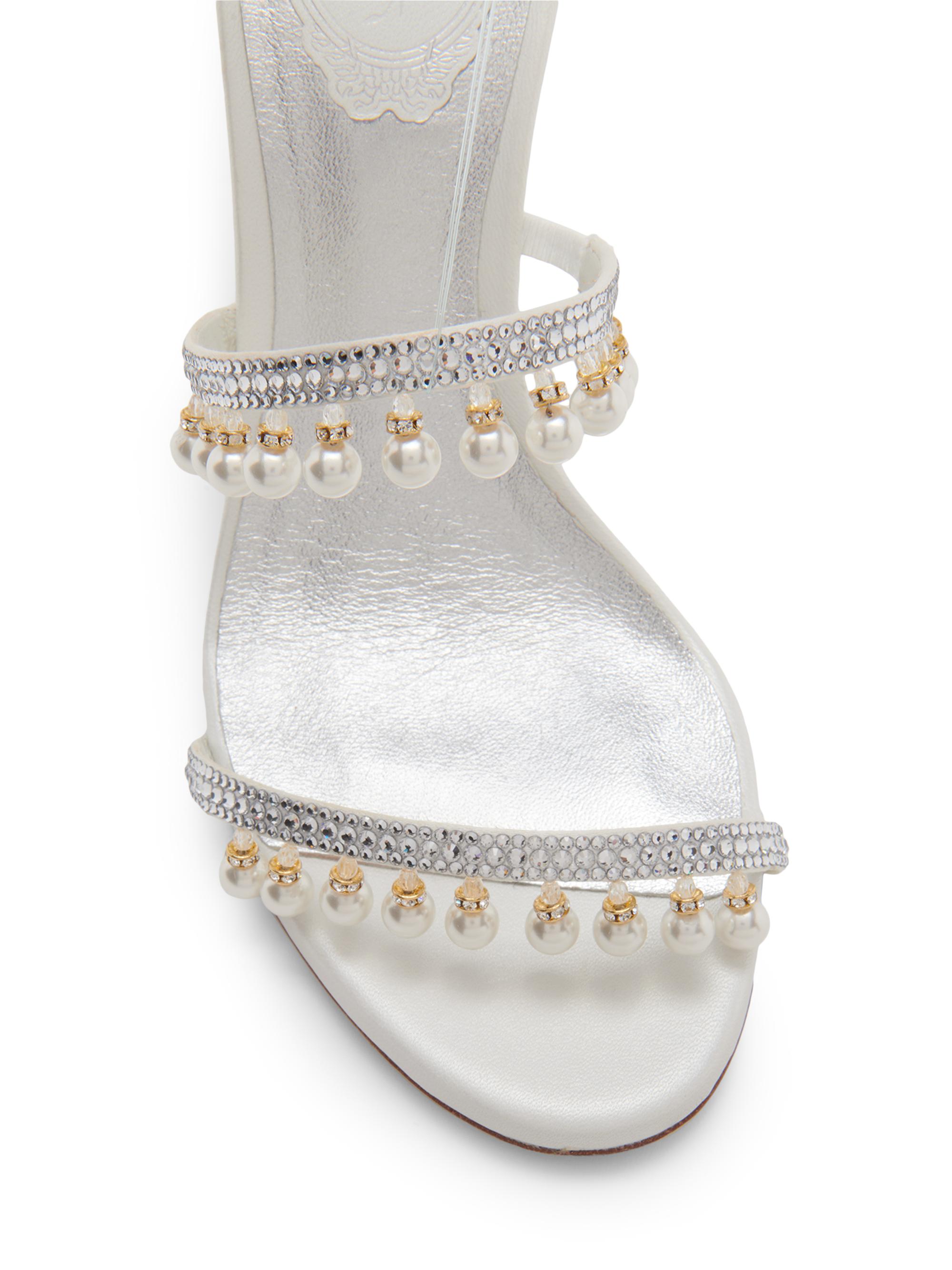 Rene Caovilla 105MM Chandelier Imitation Pearl Satin Sandals