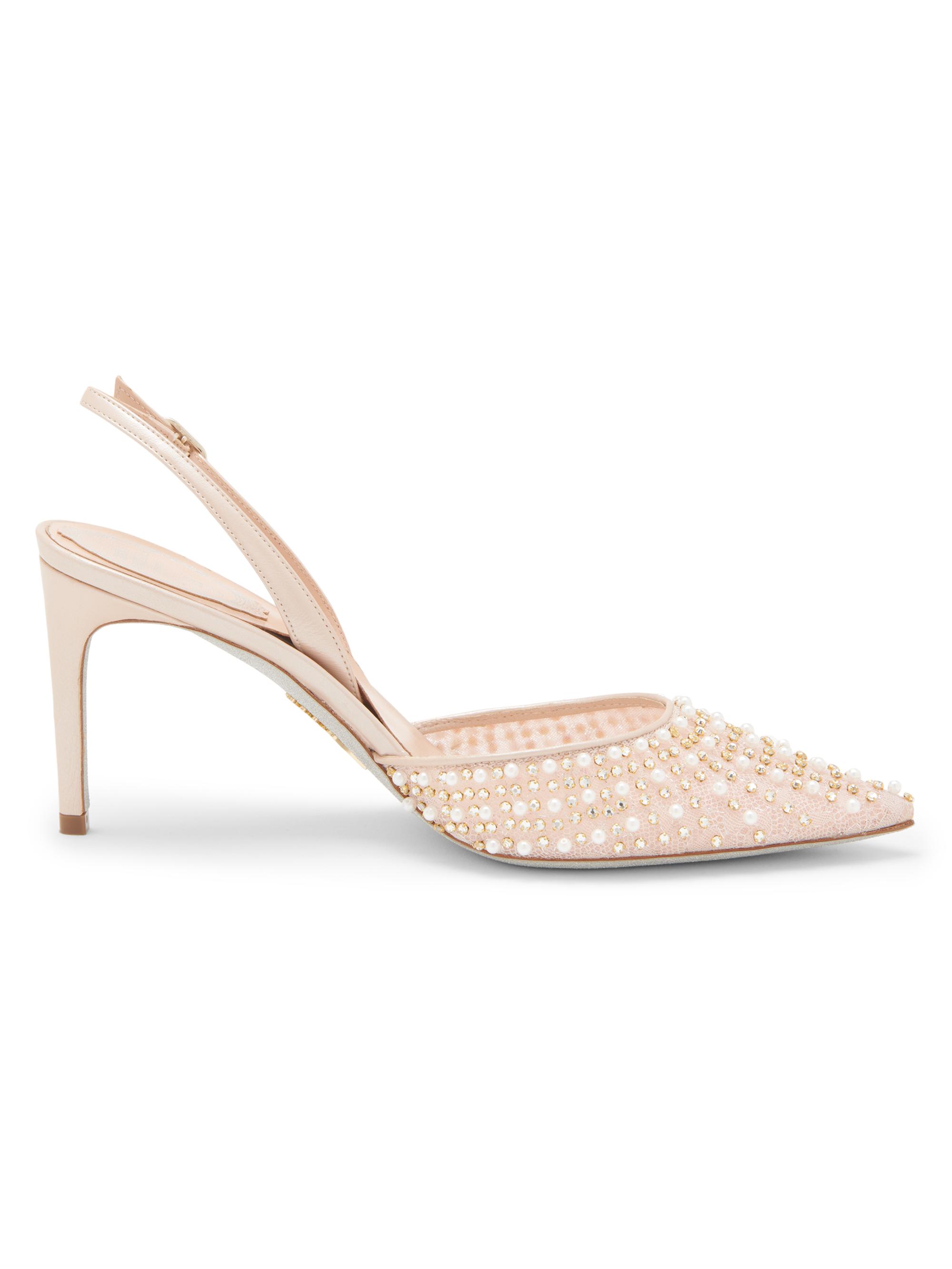 Rene Caovilla Women's Embellished 80MM Lace Slingback Pumps - Beige Crystal