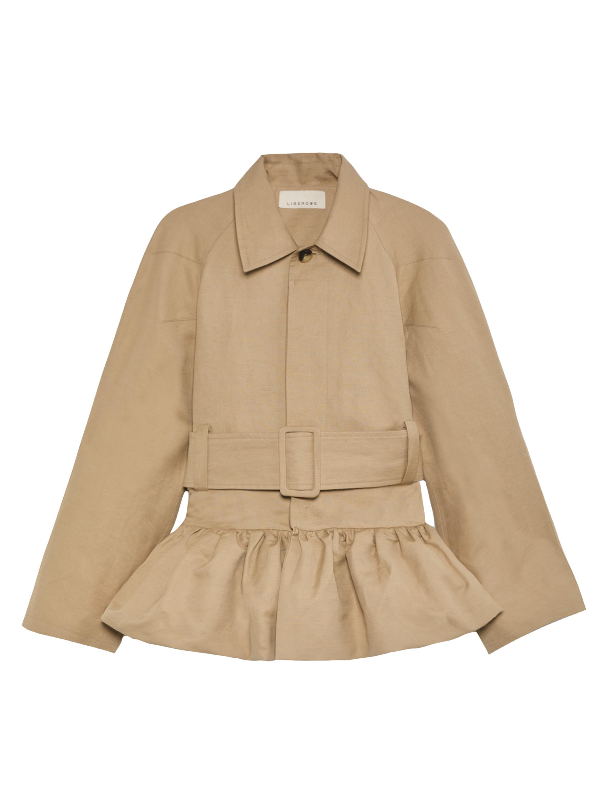 Liberowe Women's Cotton Twill Belted Peplum Raincoat - Camel
