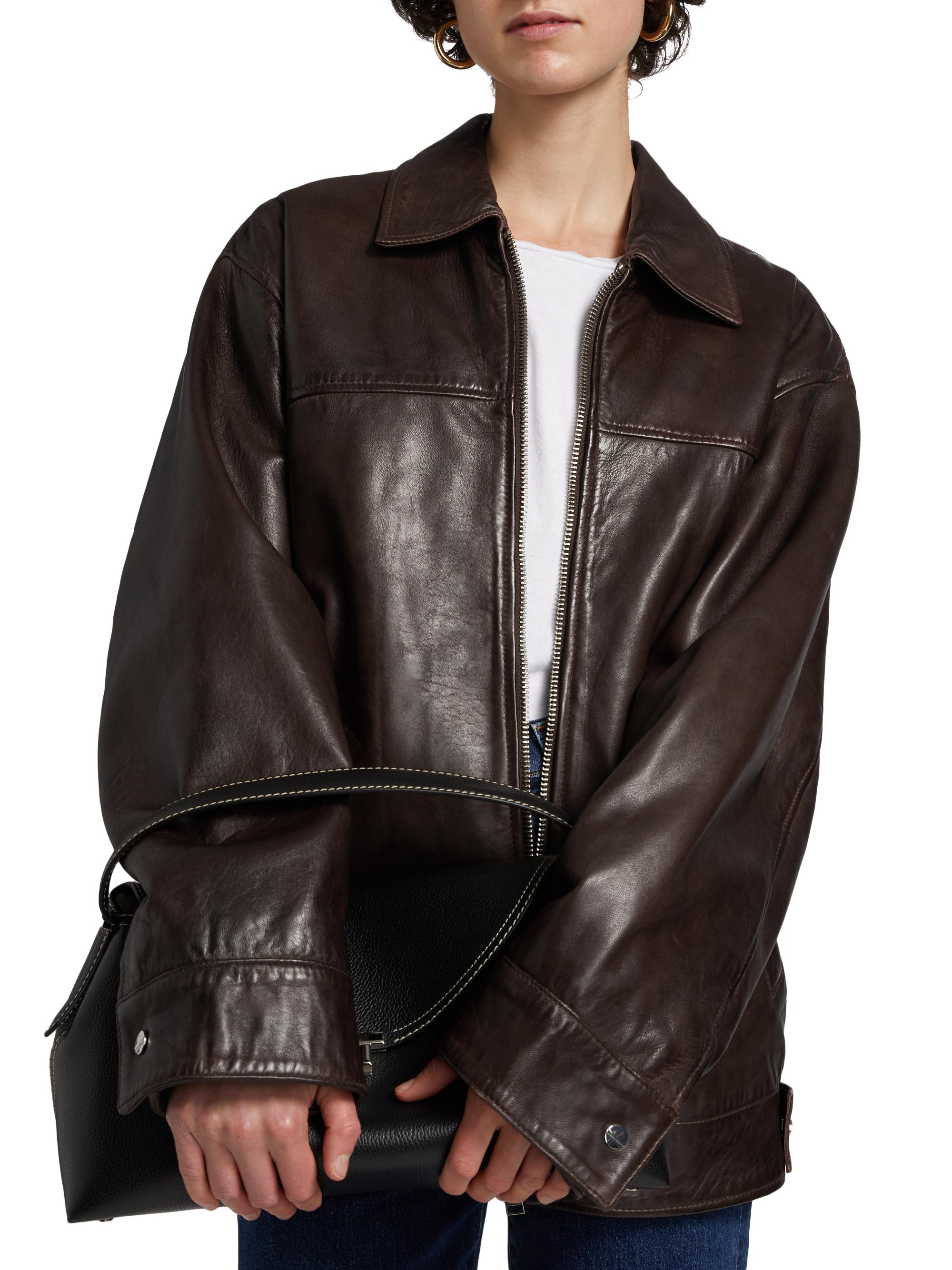 Lamarque Theia Oversized Leather Bomber Jacket | Saks Fifth Avenue