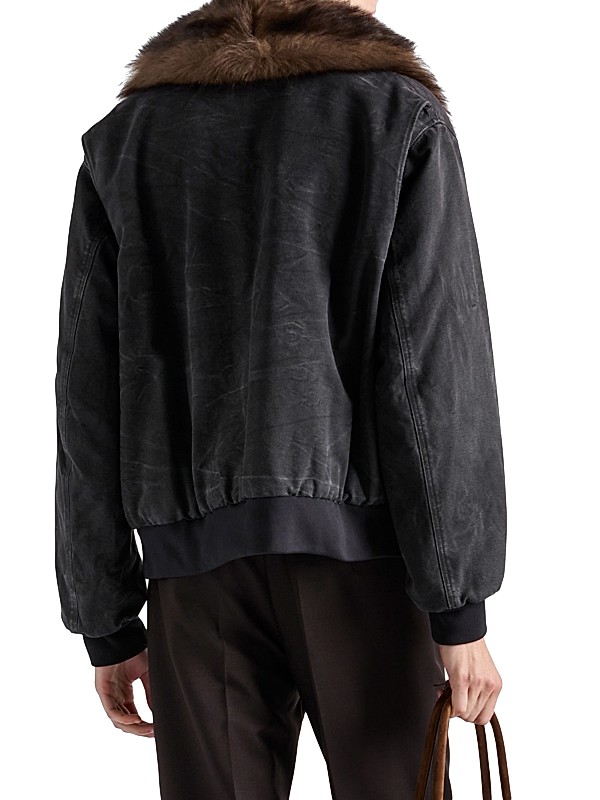 Shop Prada Cotton Blouson Jacket with Shearling Collar Shop Prada Cotton Blouson Jacket with Shearling Collar