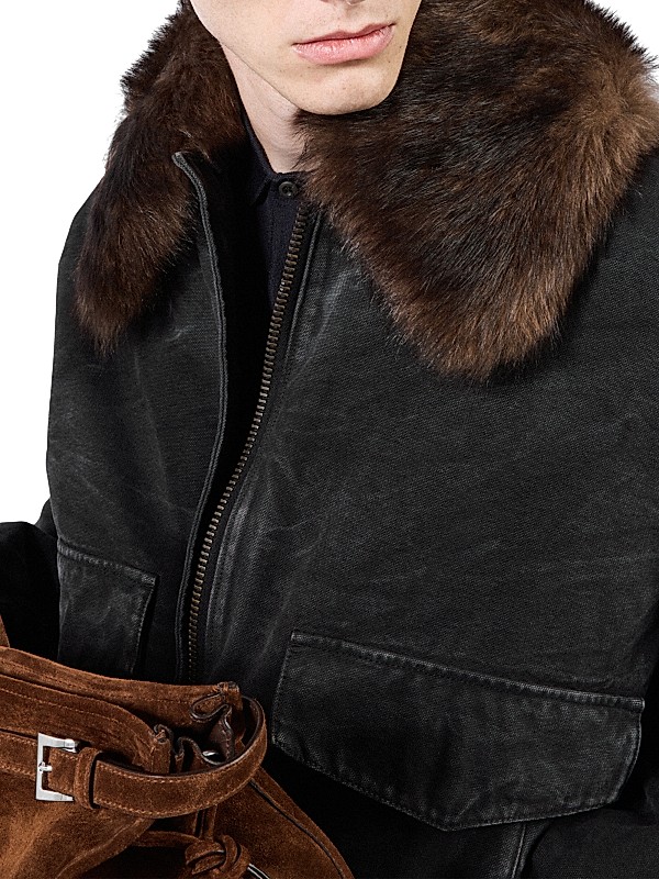 Shop Prada Cotton Blouson Jacket with Shearling Collar Shop Prada Cotton Blouson Jacket with Shearling Collar