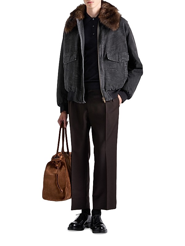 Shop Prada Cotton Blouson Jacket with Shearling Collar Shop Prada Cotton Blouson Jacket with Shearling Collar