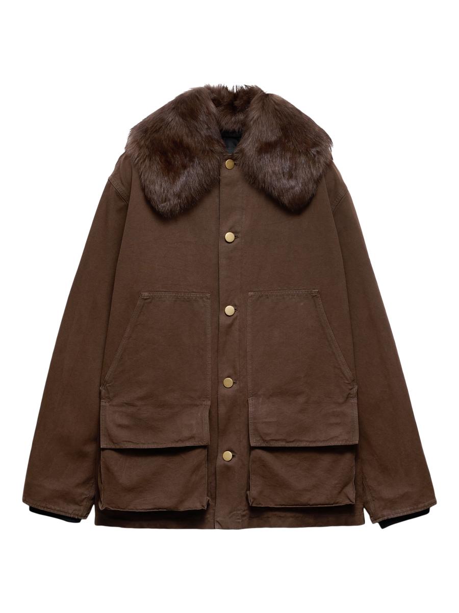 Prada Cotton Jacket with Shearling Collar | Saks Fifth Avenue