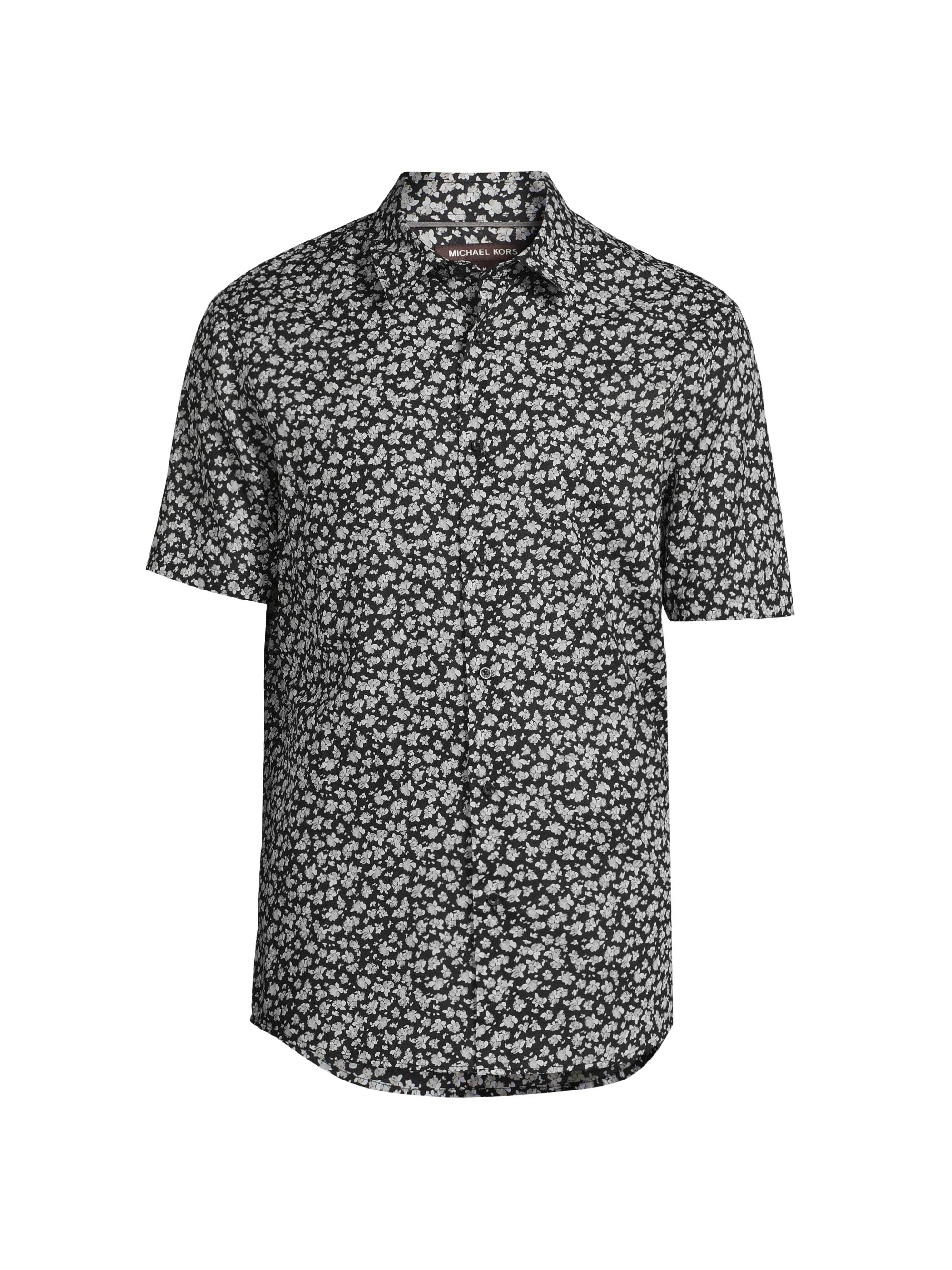 Michael Kors Men's Floral Short-Sleeve Cotton Shirt - Black