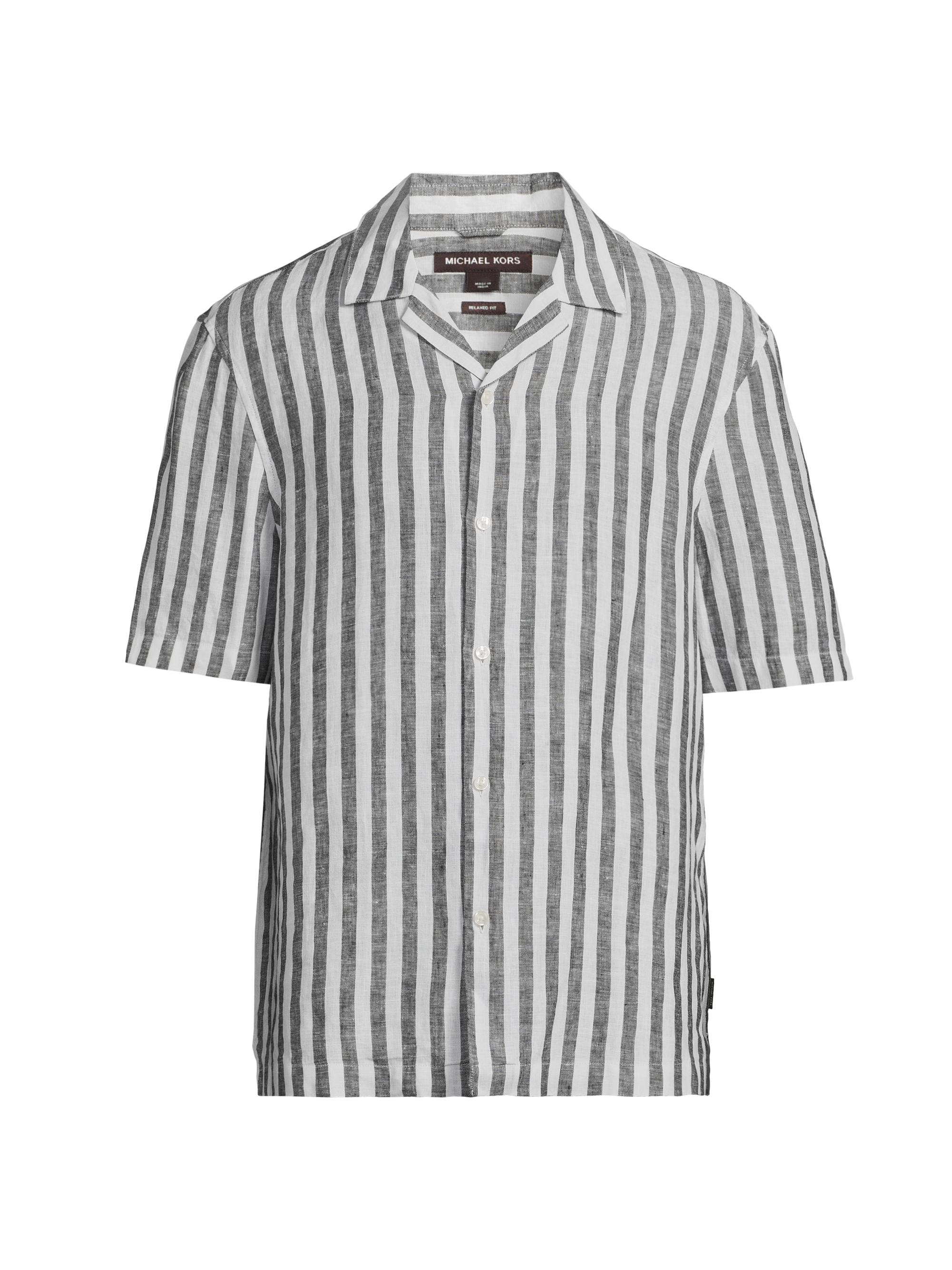 Michael Kors Men's Bold Stripe Linen Shirt - Black