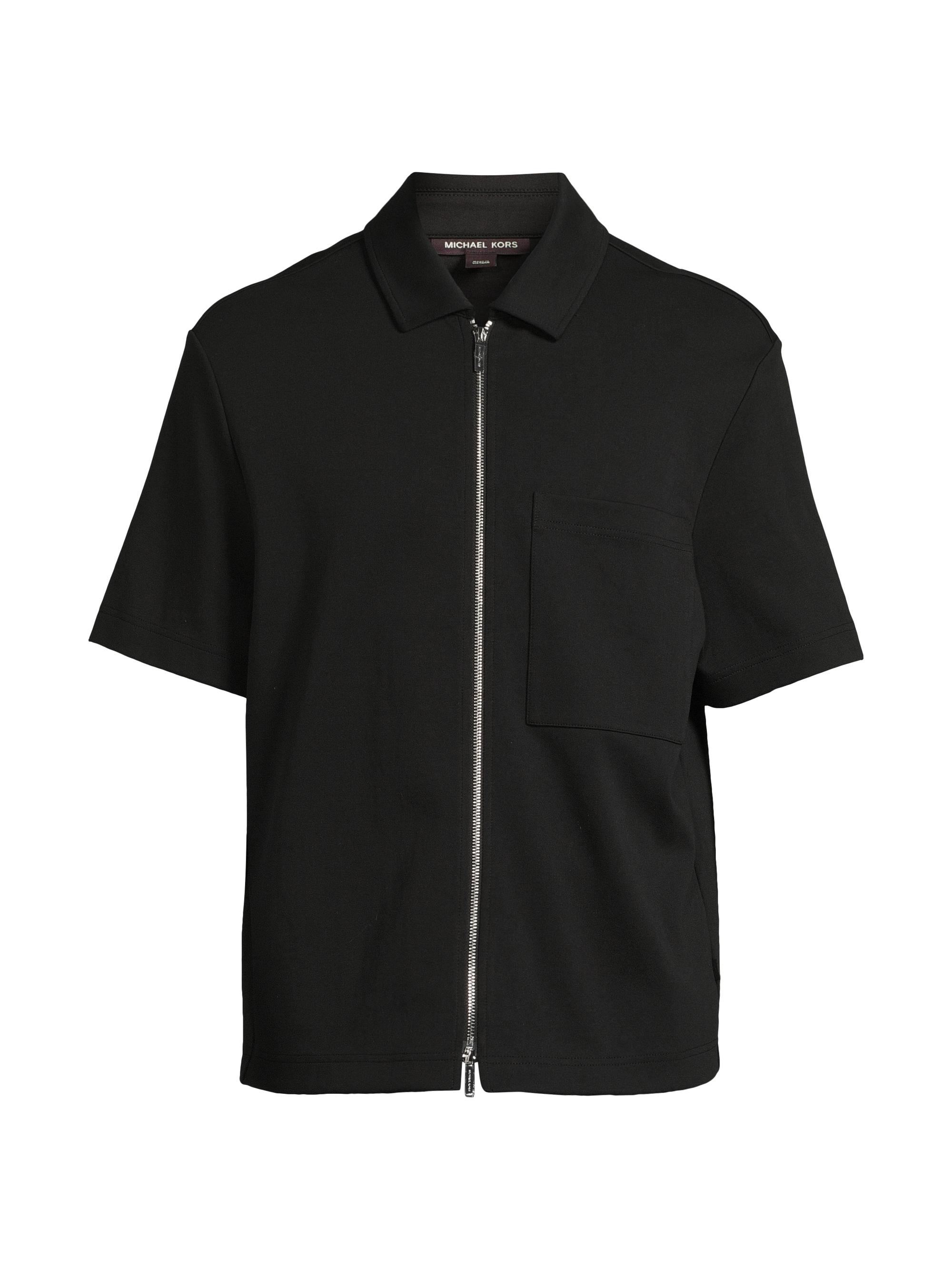 Michael Kors Men's Double-Knit Full-Zip Shirt - Black