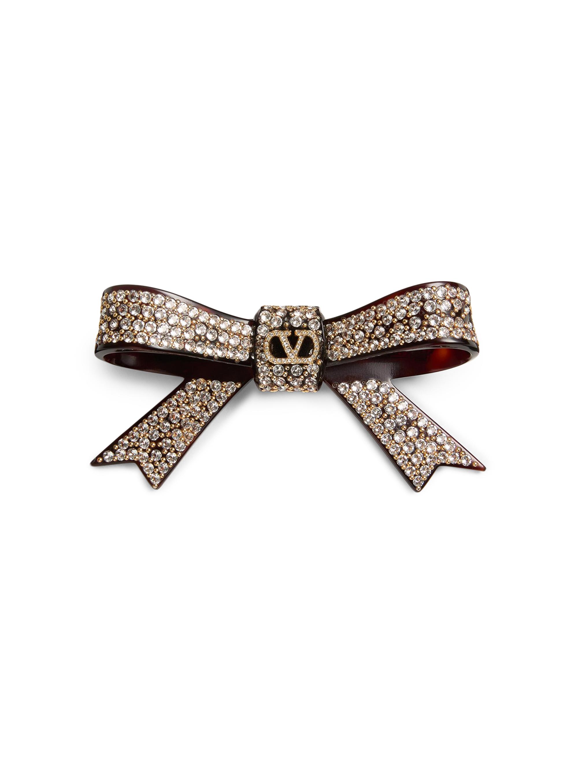Valentino Garavani Women's VLogo Signature Hair Clip in Resin, Metal and Crystals - Brown