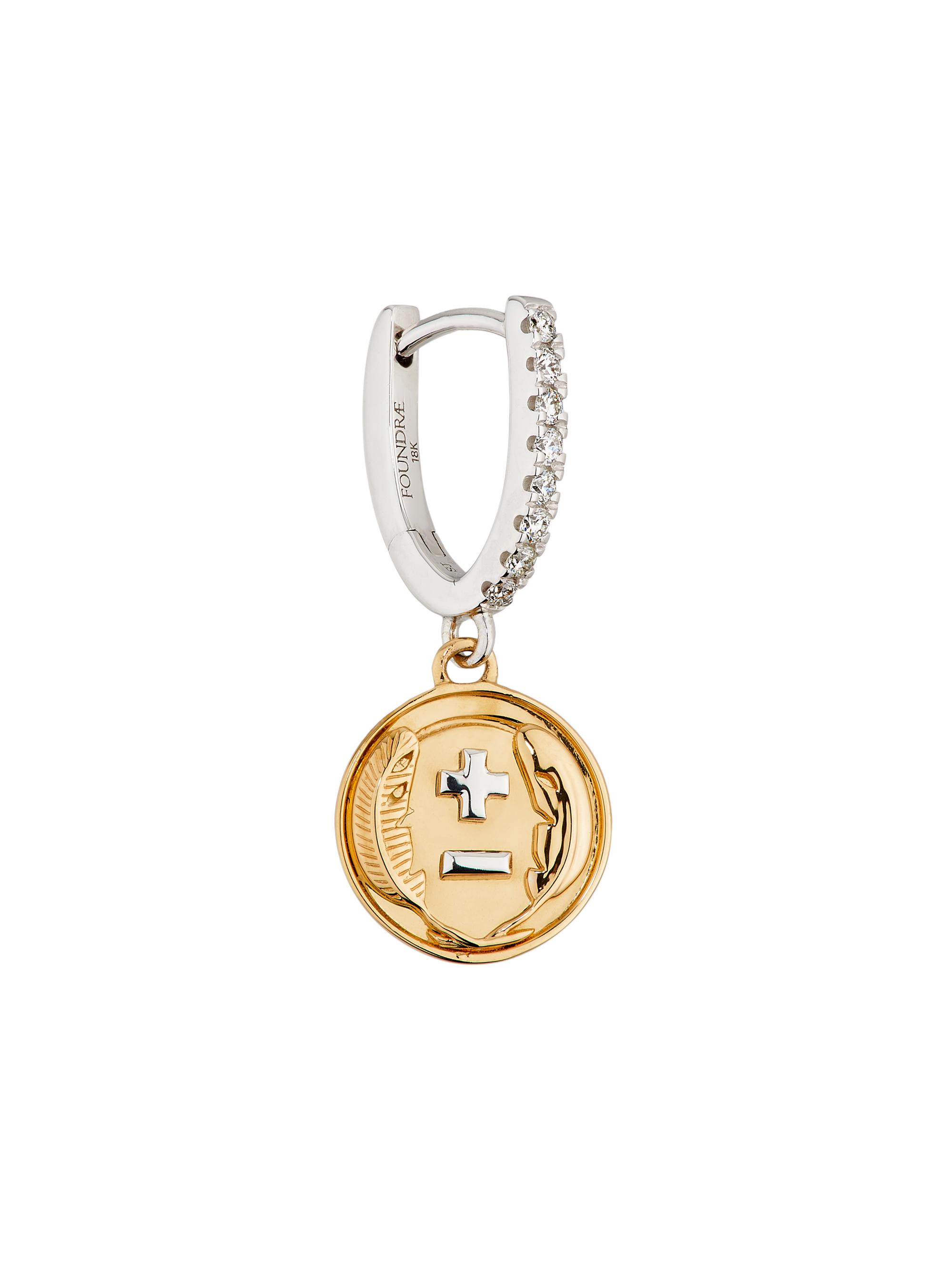 Foundrae Women's Vivacity Two-Tone 18K Gold & 0.08 TCW Diamond Medallion Single Drop Earring - Yellow Gold