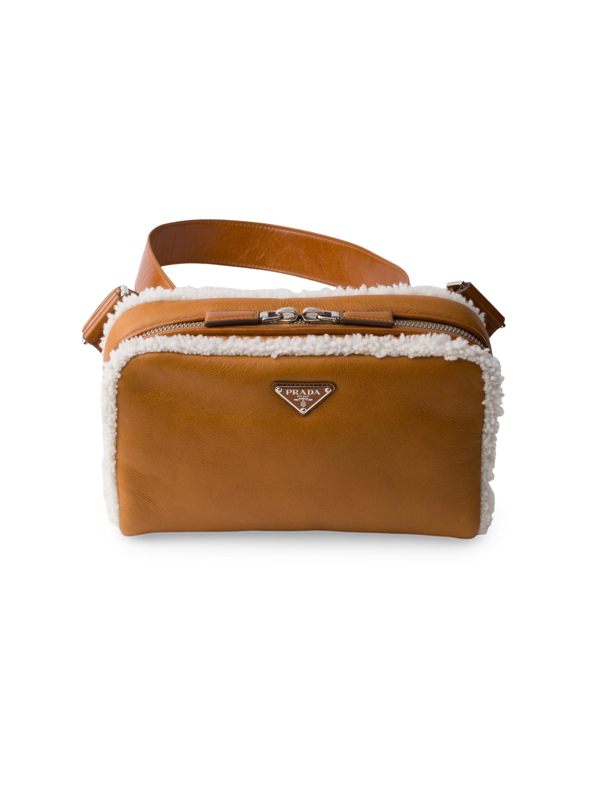 Prada Men's Shearling Shoulder Bag - Brown