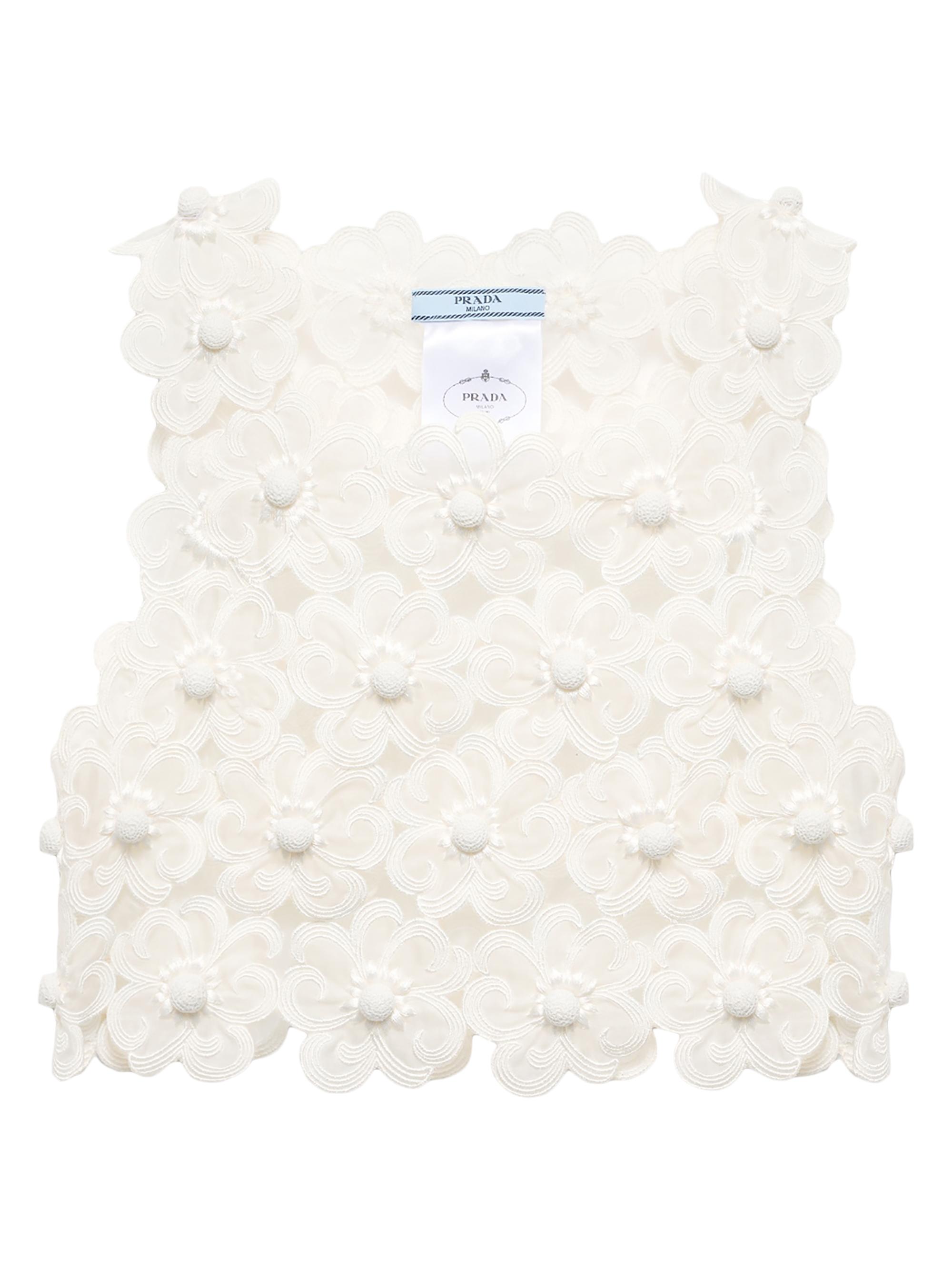 Prada Women's Guipure Top with Daisy Embroidery - White