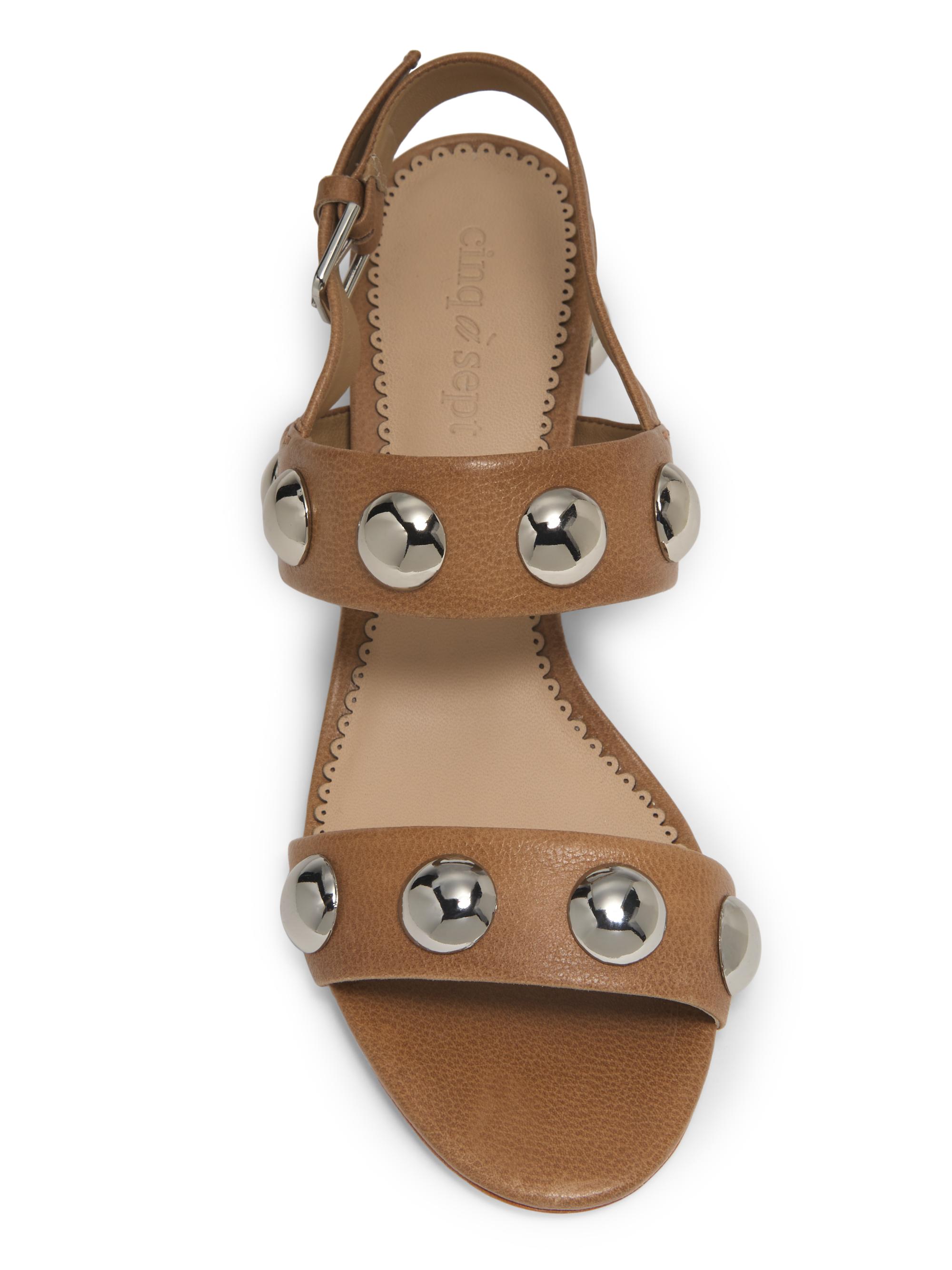 Cinq à Sept Gemma 45MM Studded Leather Block Heel Sandals | Saks