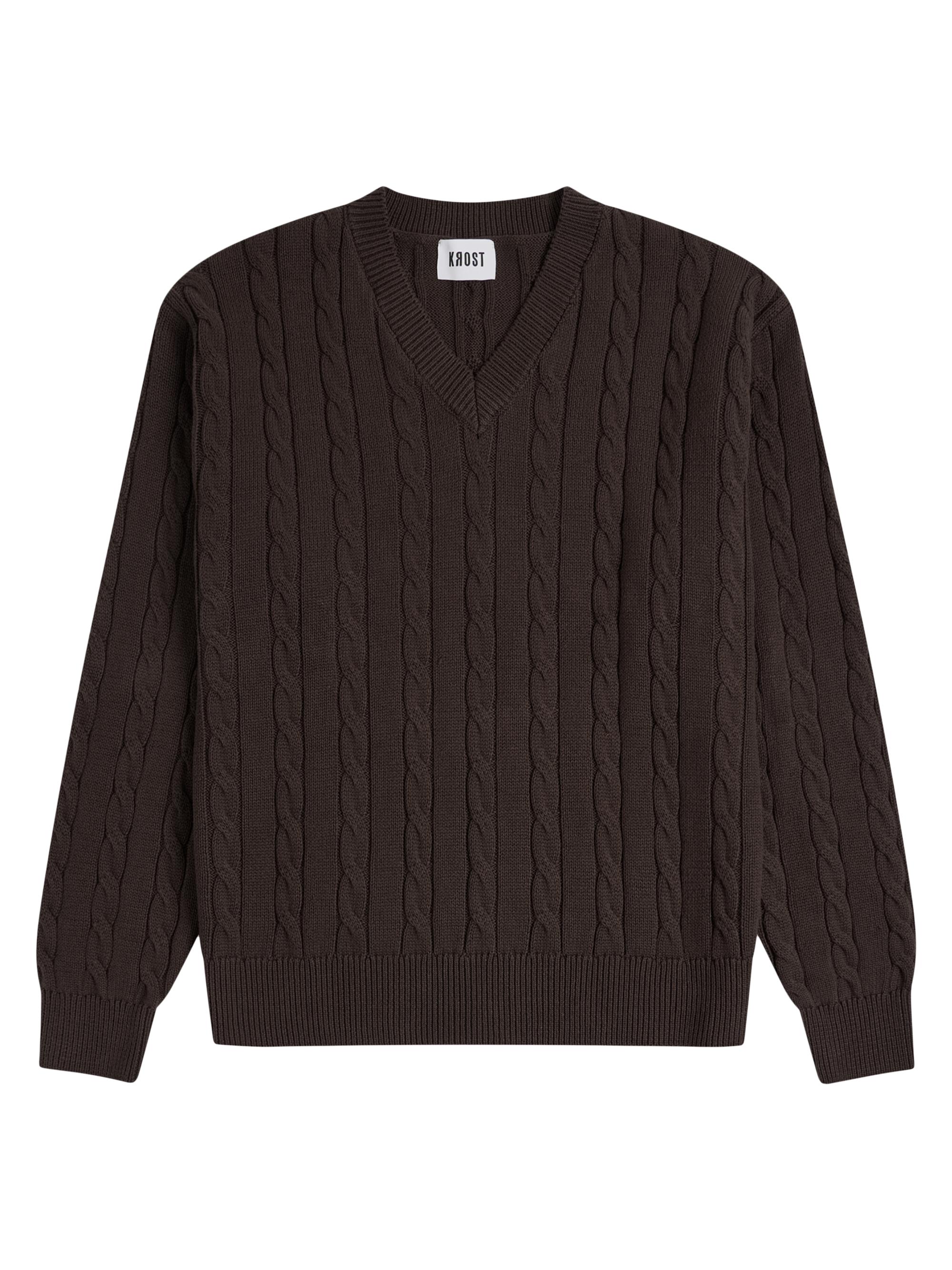 Krost Men's Cableknit V-Neck Sweater - Demitasse