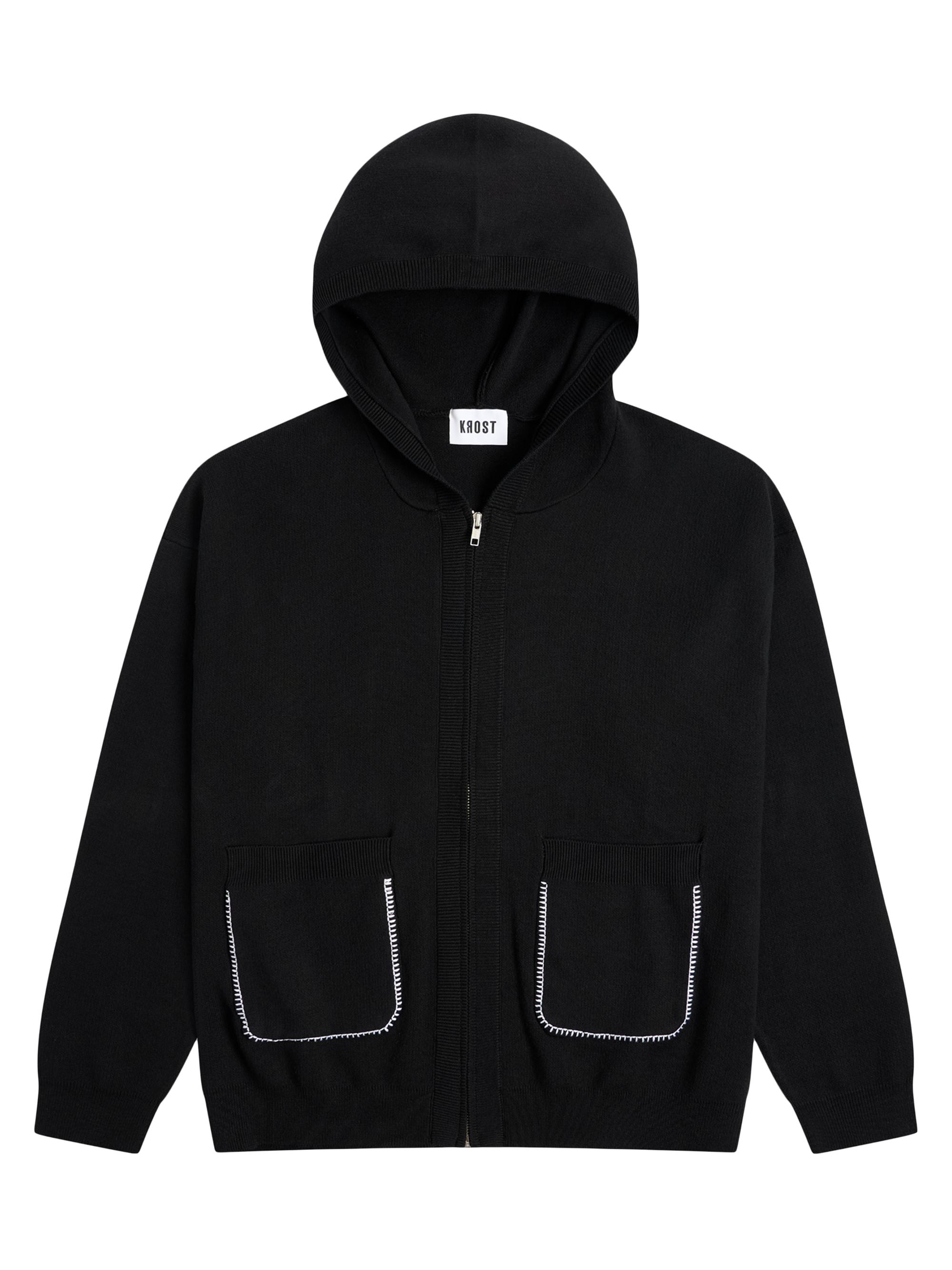 Krost Men's Blanket Stitch Knit Zip Hoodie - Black