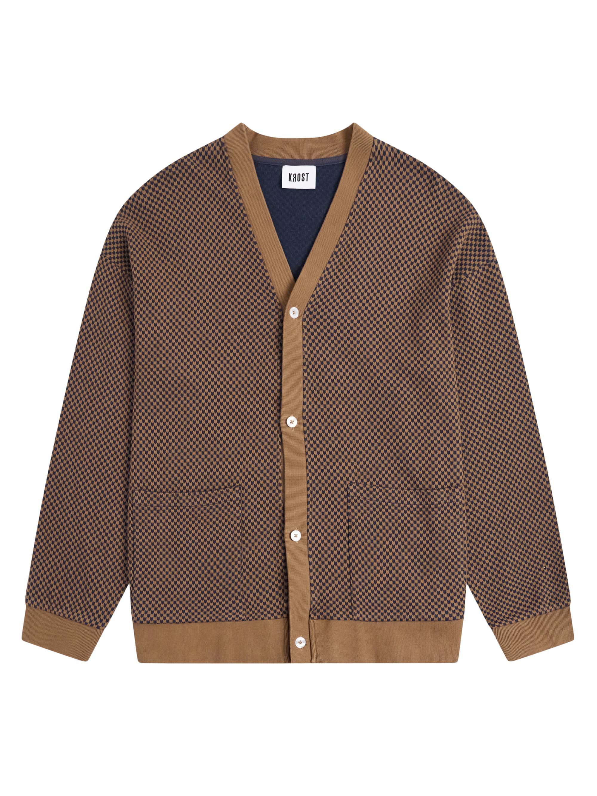 Krost Men's Chevron Jacquard Knit Cardigan - Sepia