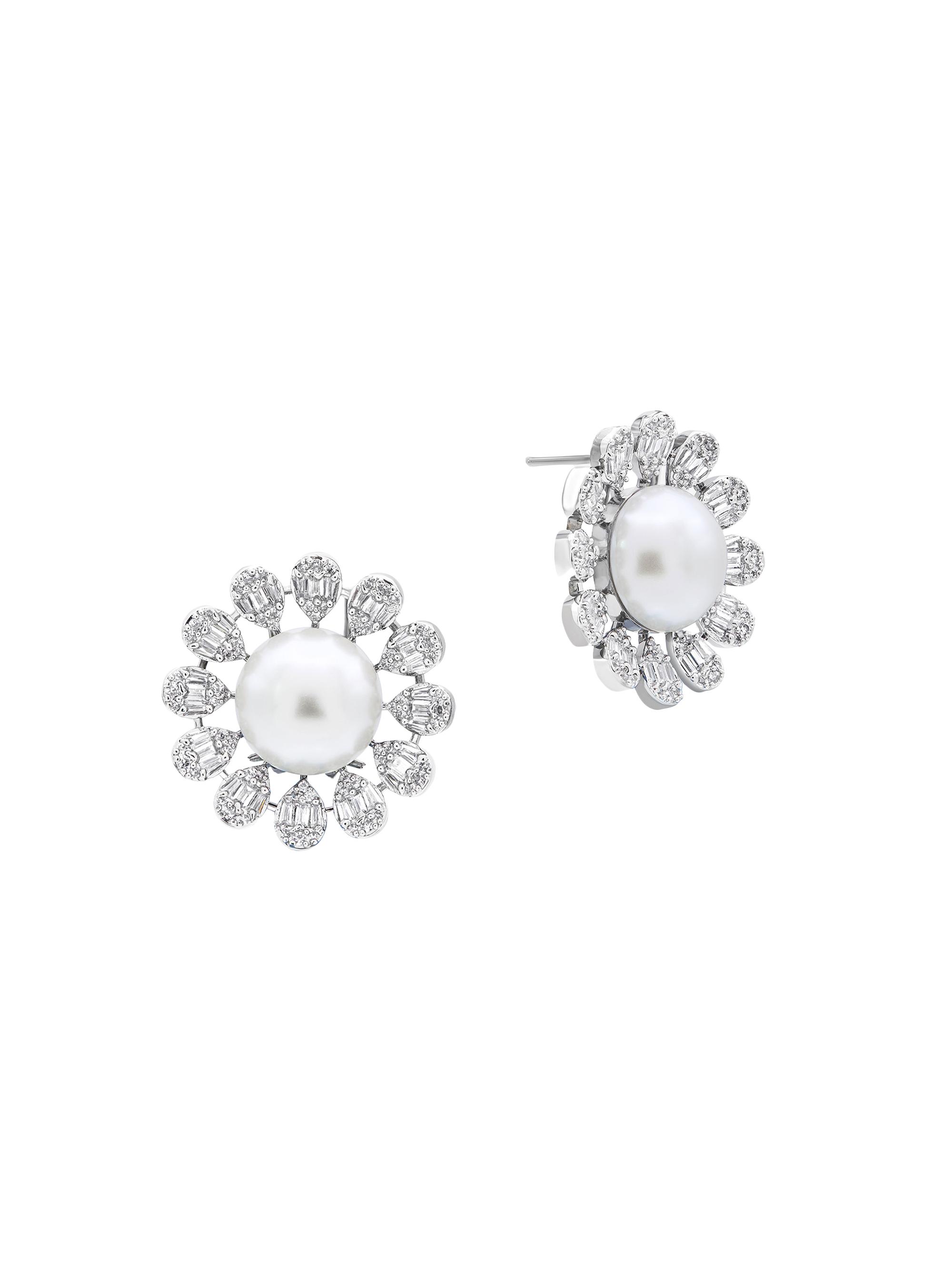 Shashi Women's Émilie Silver-Plated, Imitation Pearl & Cubic Zirconia Halo Stud Earrings - Pearl Silver