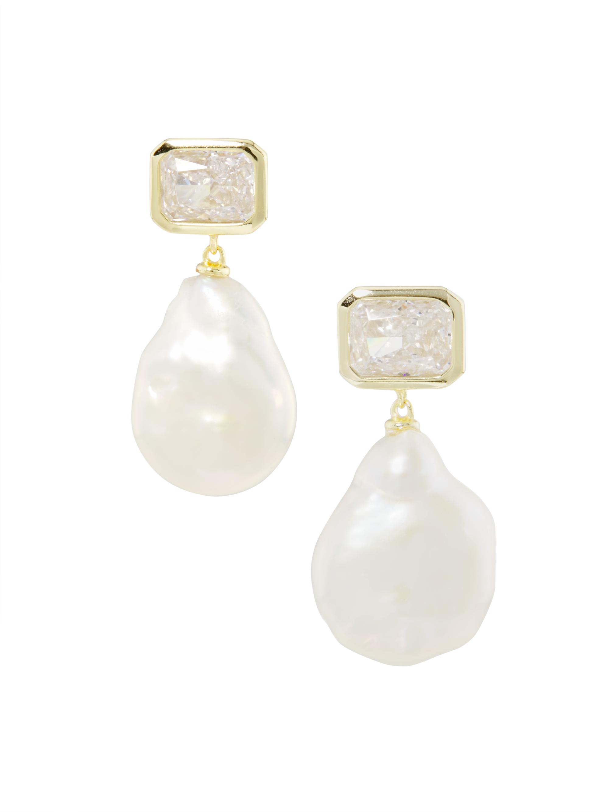 Shashi Women's Cleo 14K-Gold-Plated, Cubic Zirconia & Cultured Freshwater Pearl Drop Earrings - Gold Pearl
