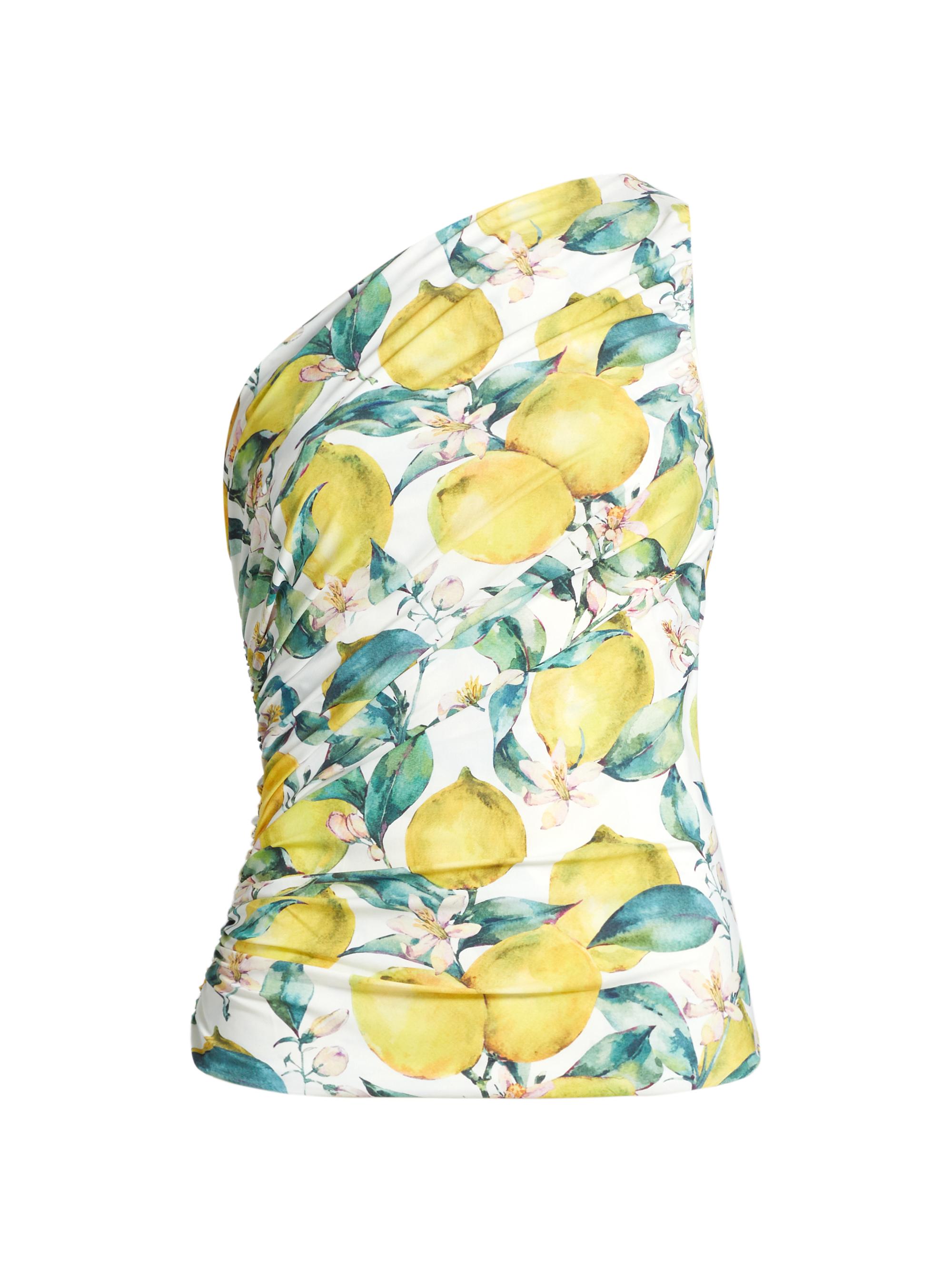 Chiara Boni La Petite Robe Women's Onnys Lemon-Printed Ruched One-Shoulder Top - Lemon Scent Bianco