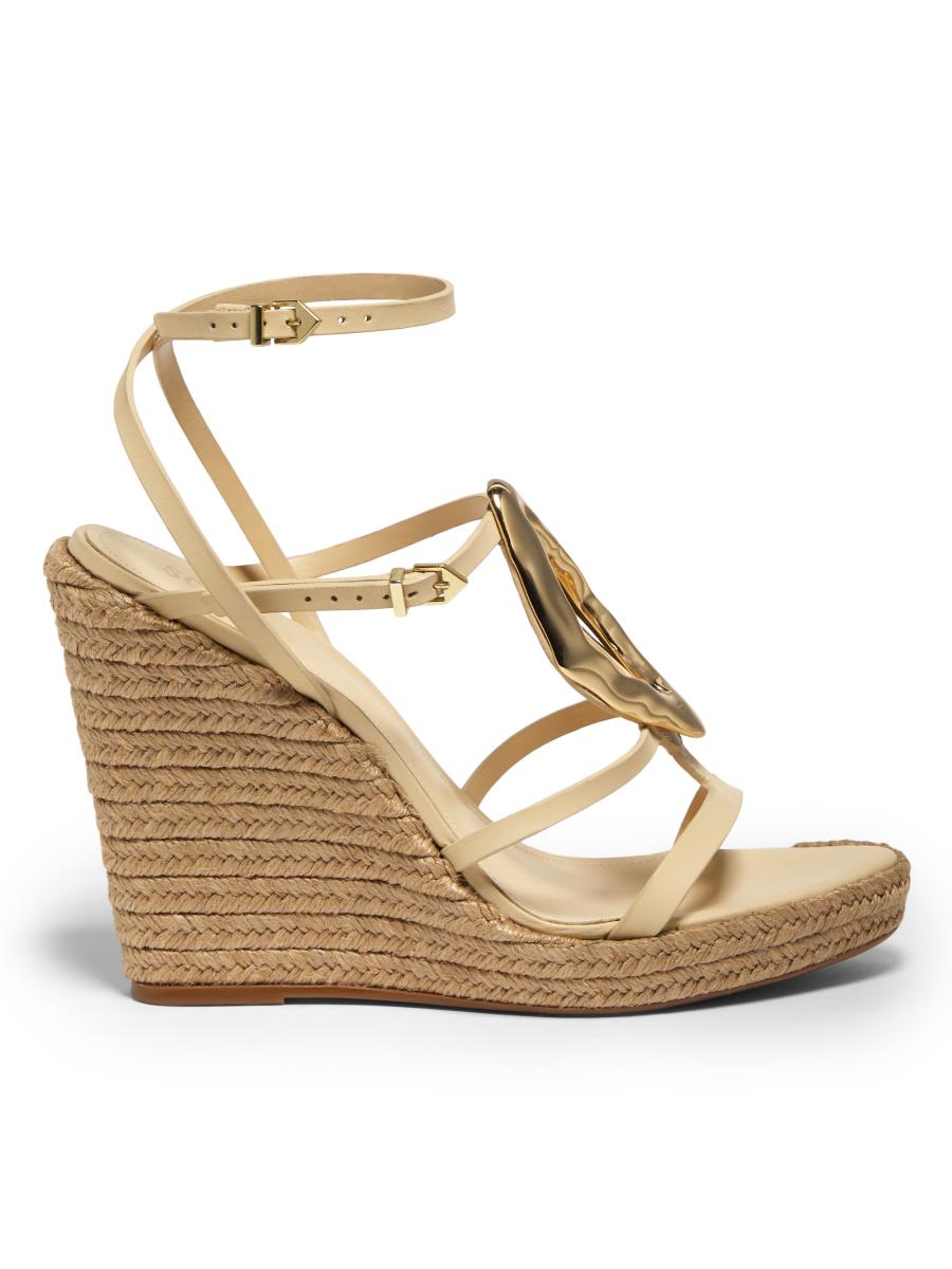 【美品】NOVEMBER 24-25 DESIRE W 152 Schutz Amarilis Leather & Raffia Wedge Sandals | Saks Fifth Avenue