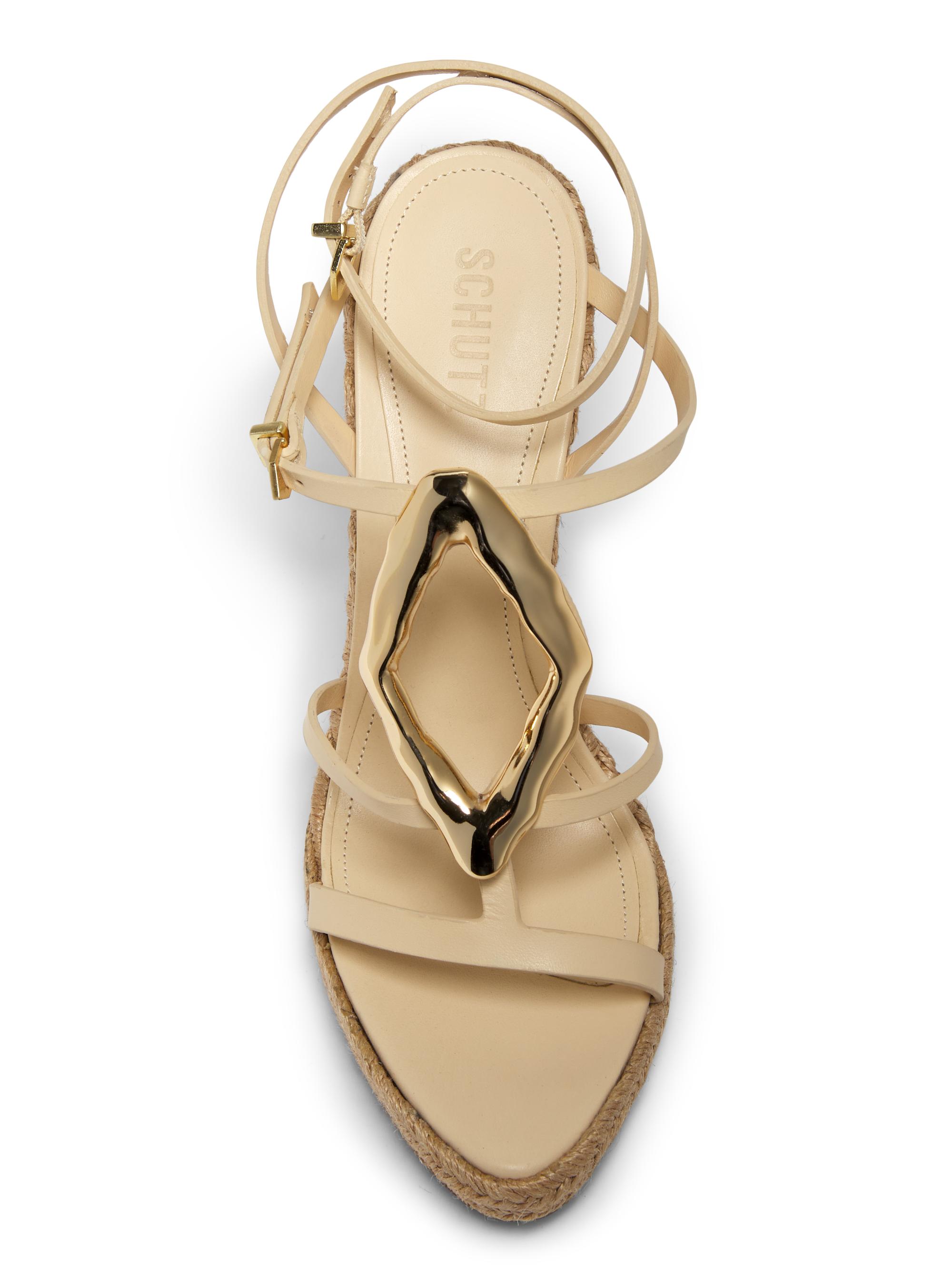 Schutz Amarilis Leather & Raffia Wedge Sandals | Saks Fifth Avenue