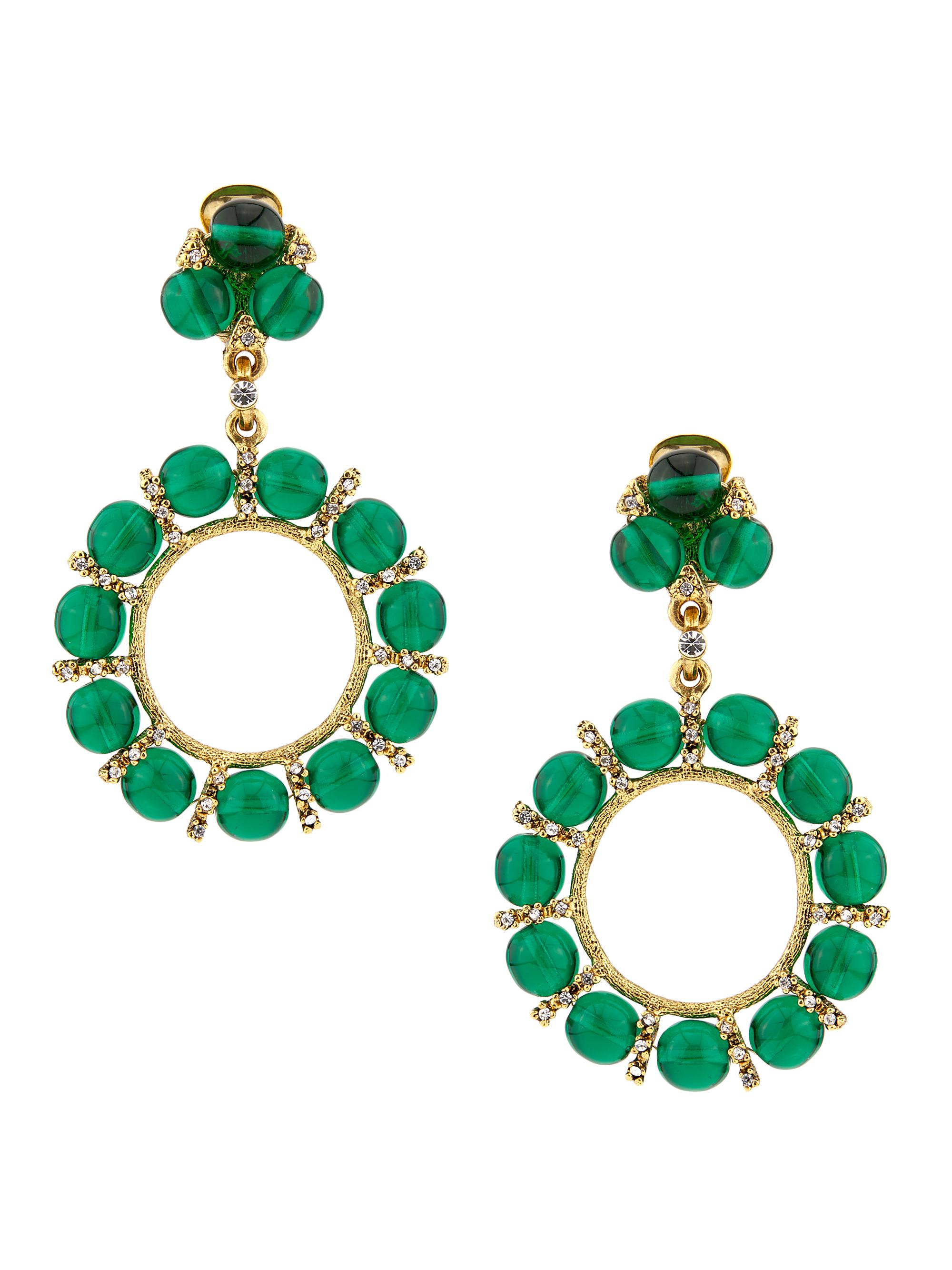 Kenneth Jay Lane Women's 22K-Gold-Plated & Glass Clip-On Drop Earrings - Emerald Gold