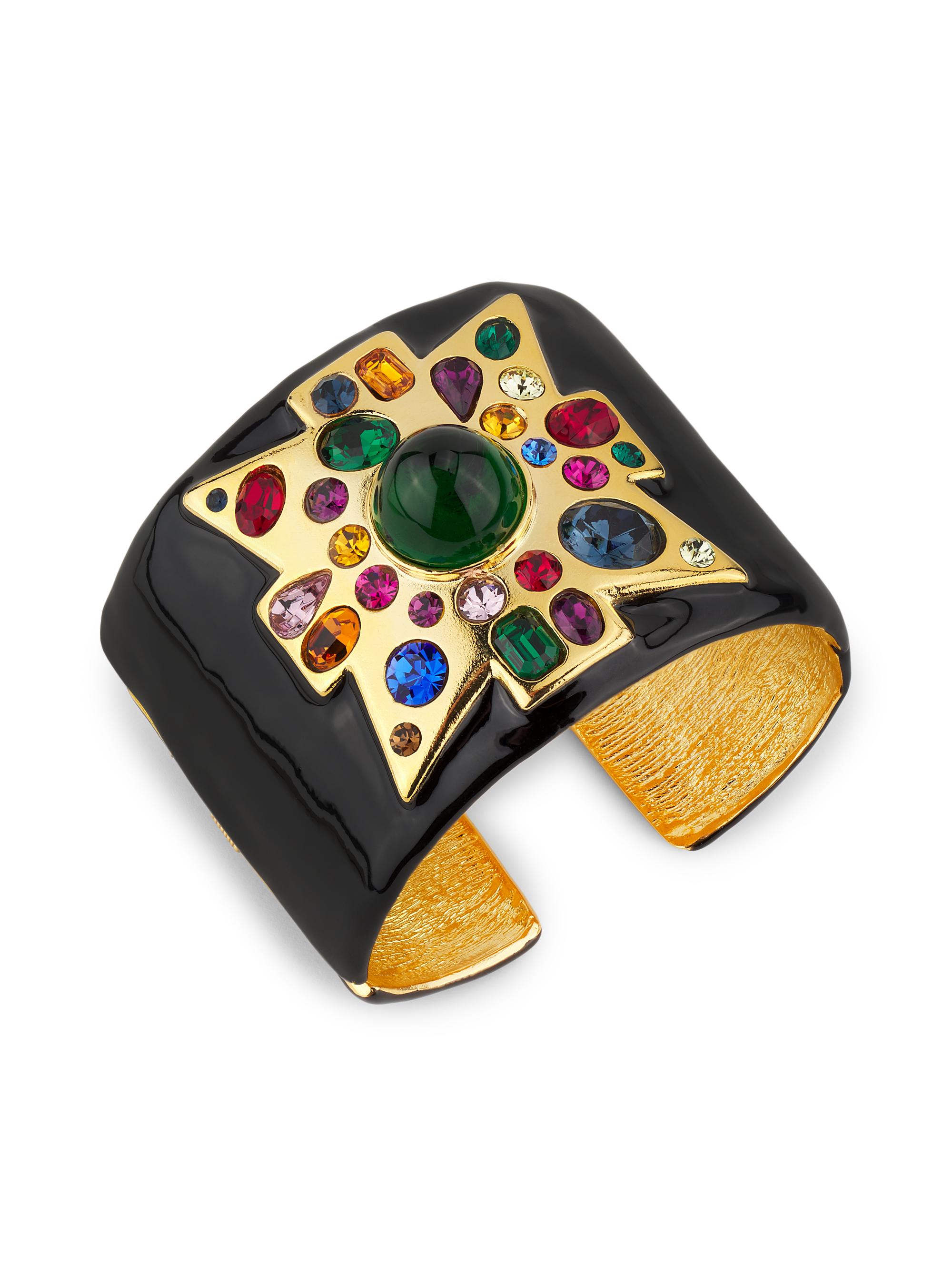 Kenneth Jay Lane Women's Maltese 22K-Gold-Plated & Mixed-Media Cuff - Black Emerald Multi
