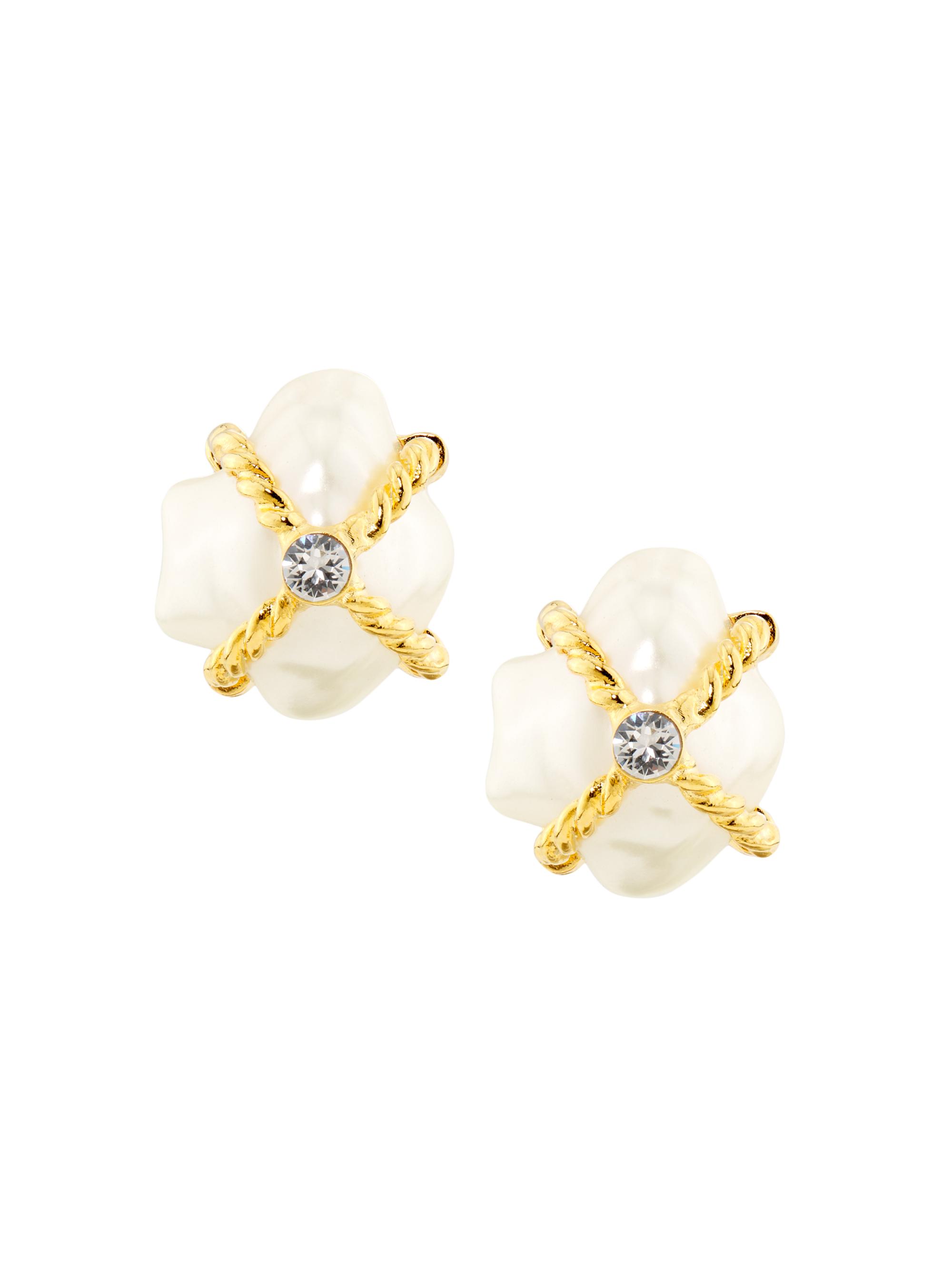 Kenneth Jay Lane Women's Goldtone, Imitation Pearl & Glass Crystal Nugget Clip-On Earrings - Gold Pearl Crystal