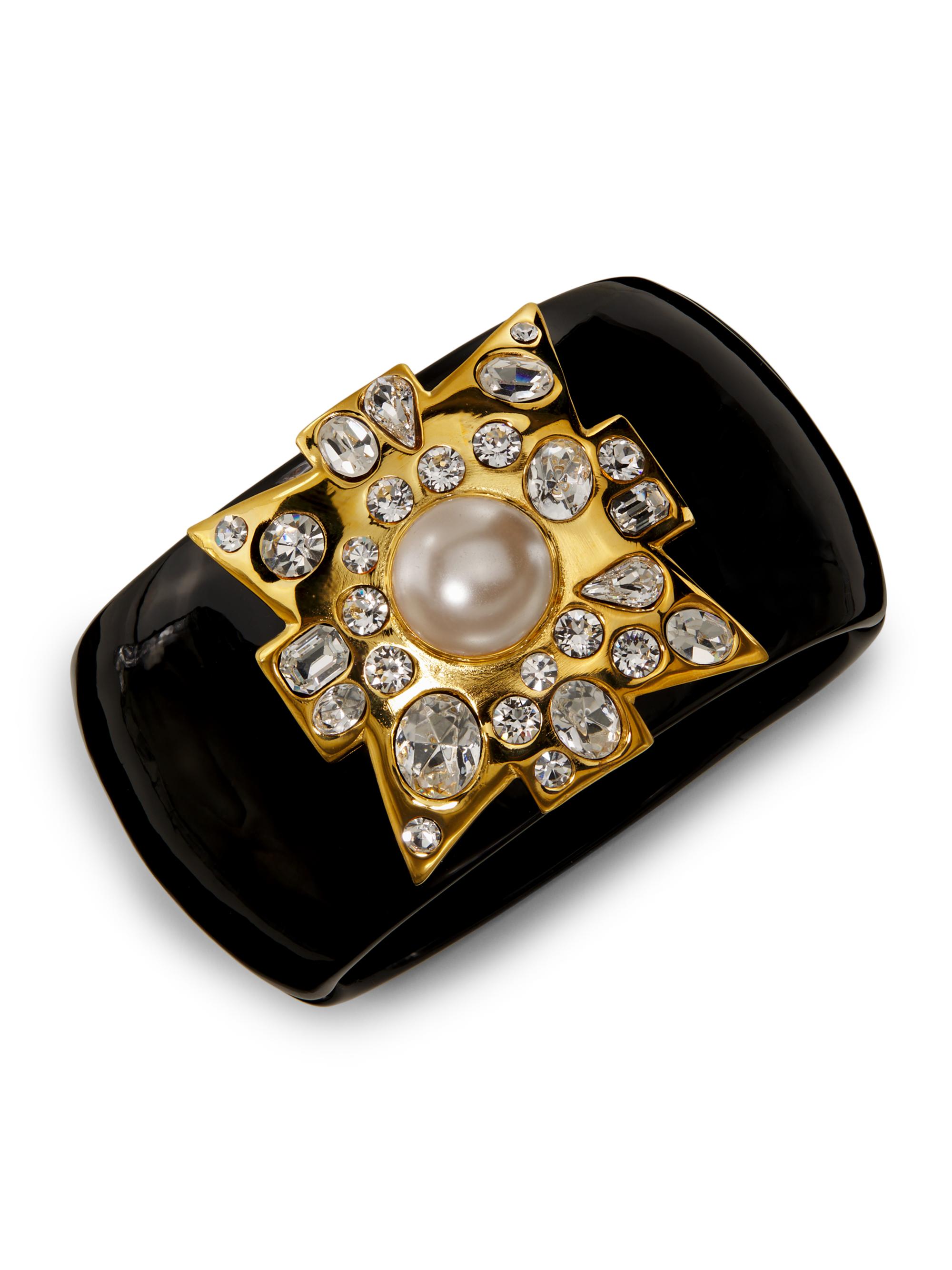 Kenneth Jay Lane Women's 22K-Gold-Plated & Mixed-Media Maltese Cross Bangle - Black Gold Crystal Pearl
