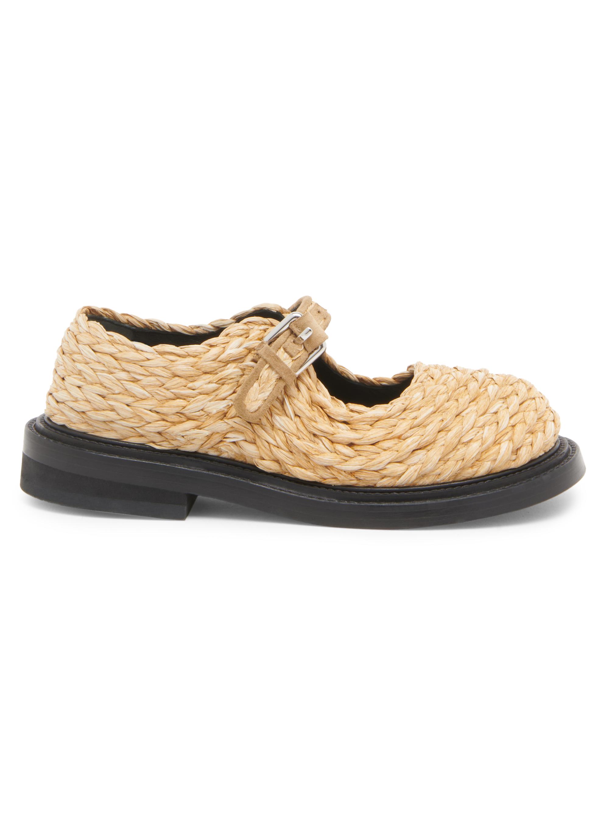 Moschino Women's Suede-Trimmed Raffia Mary Janes - Natural