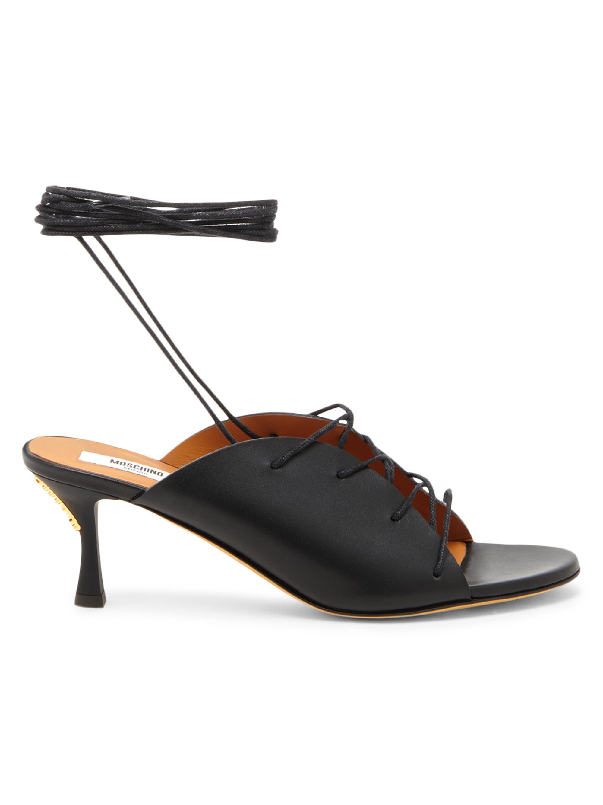 Moschino Laced Lettering 60MM Leather Sandals | Saks Fifth Avenue