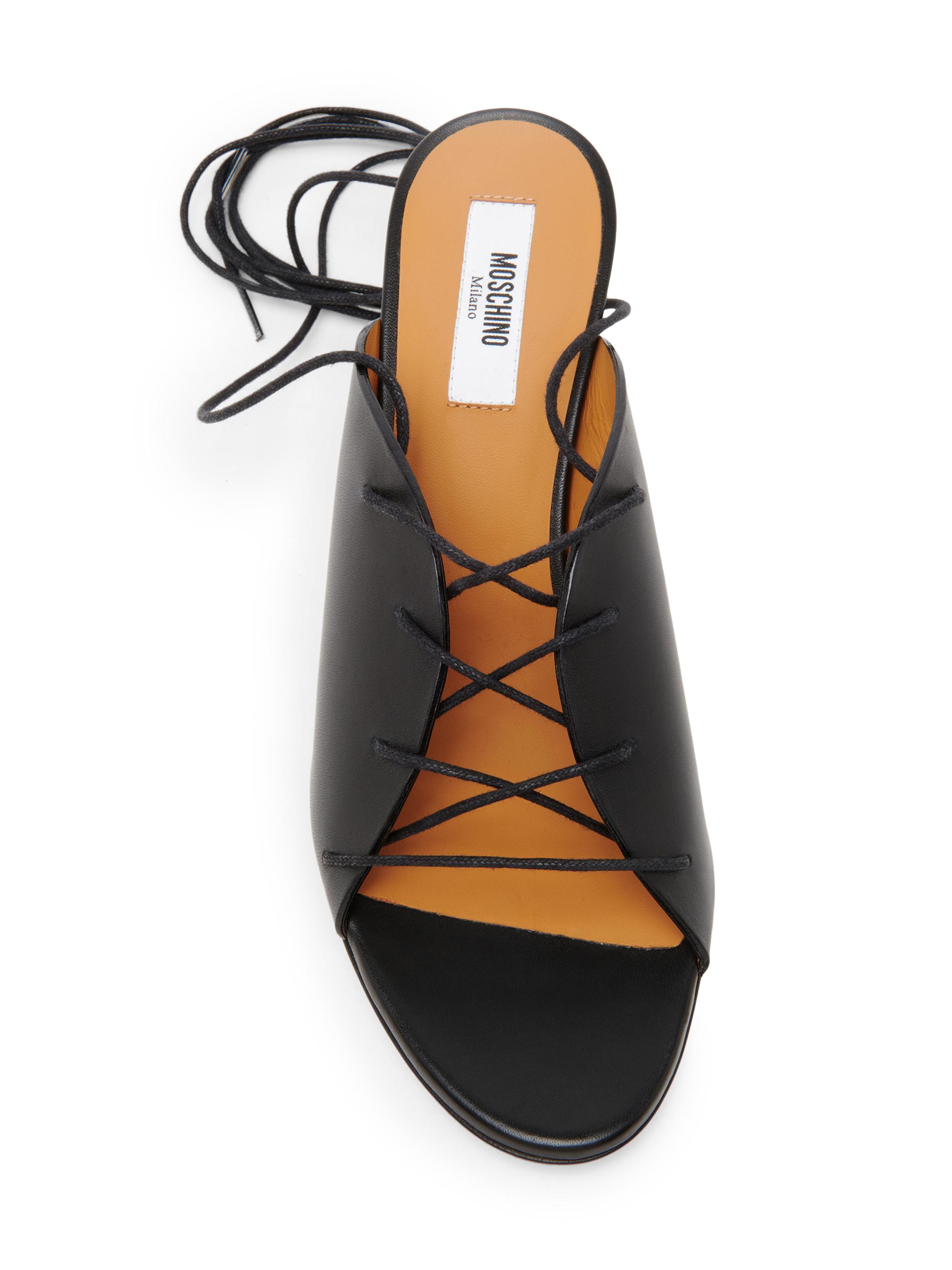 Moschino Laced Lettering 60MM Leather Sandals | Saks Fifth Avenue