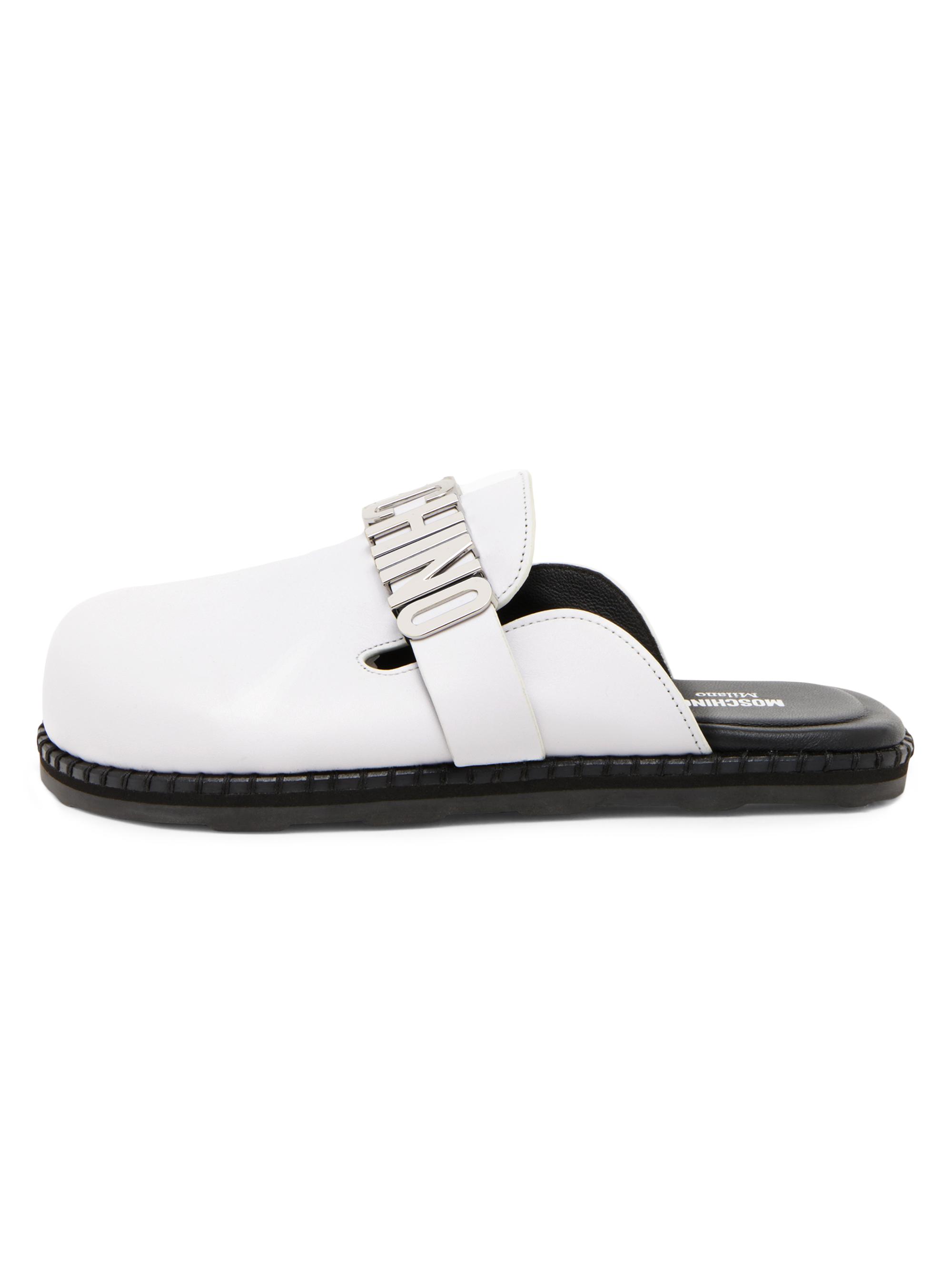 Moschino Women's Sporty Logo-Accented Leather Mules - White