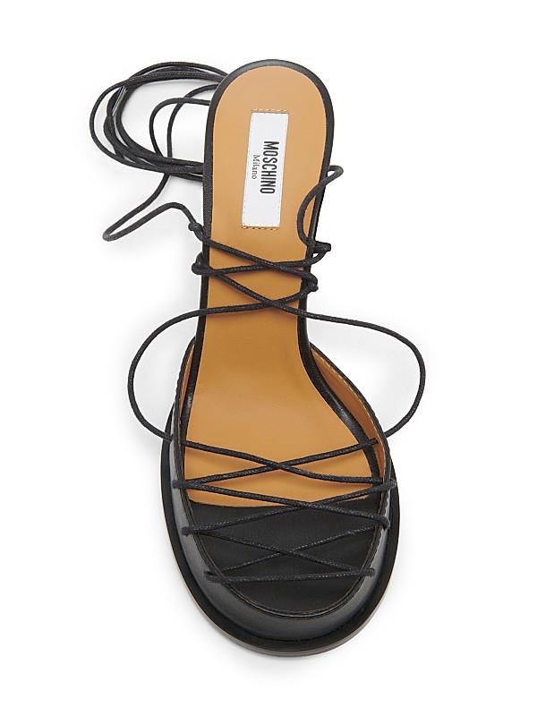 Shop Moschino Laced Lettering 105MM Leather Sandals | Saks Shop Moschino Laced Lettering 105MM Leather Sandals | Saks
