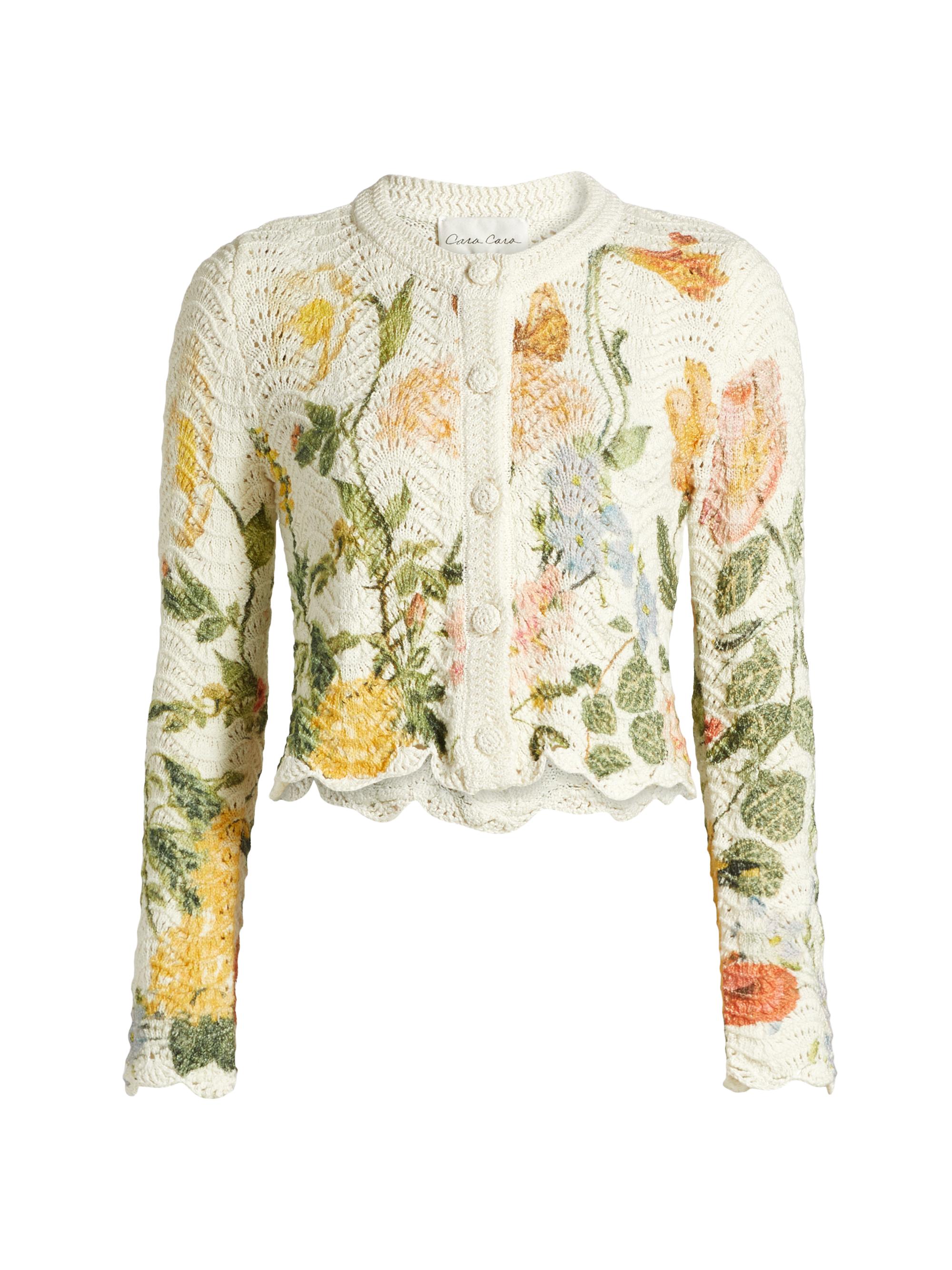 Cara Cara Women's Jolene Floral-Printed Crochet Cardigan - Nectar Egret