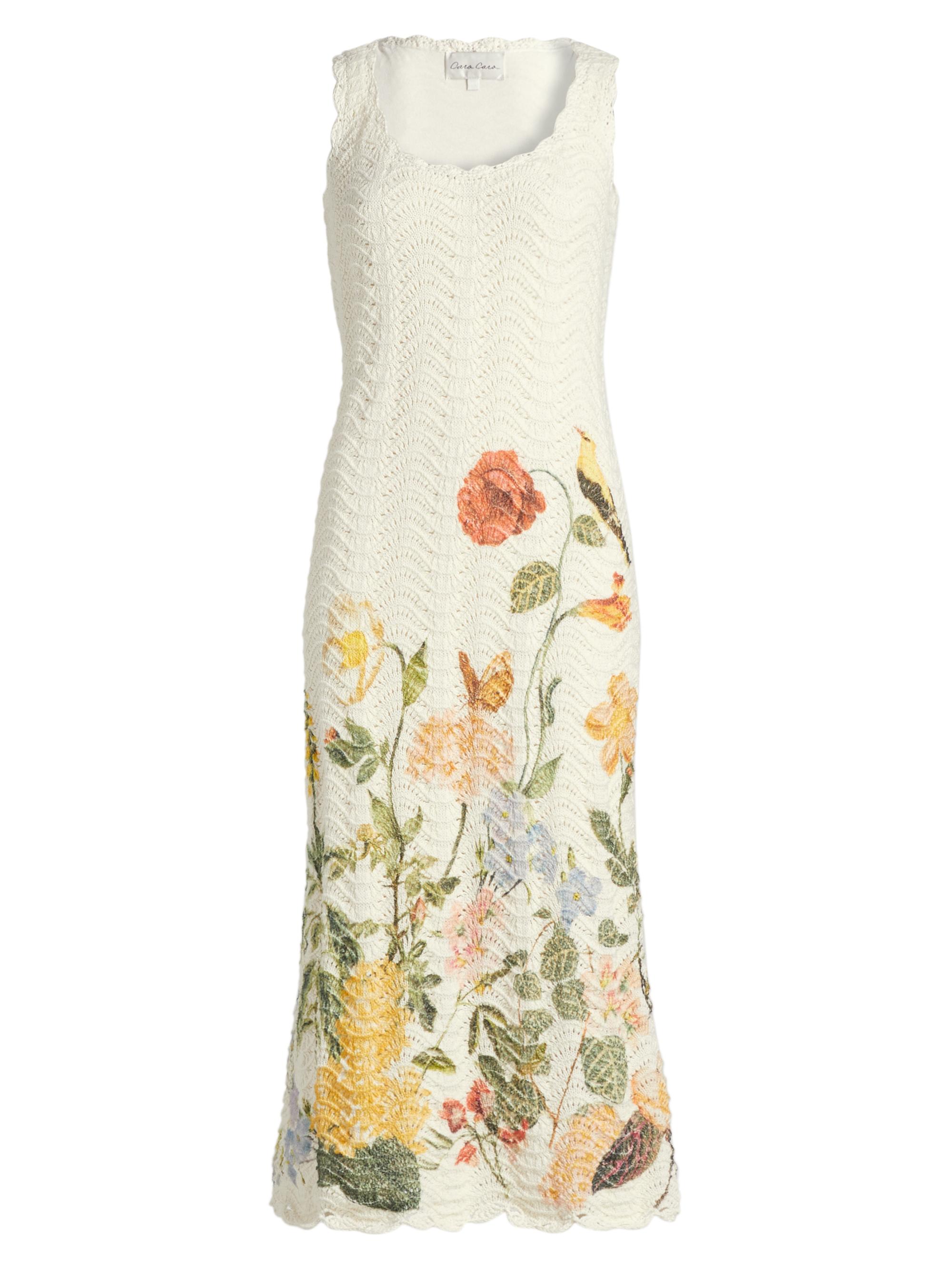 white christmas dresses Lim's Vintage Romantic Midi Crochet Dress with Floral and Leaf Motif main image 0