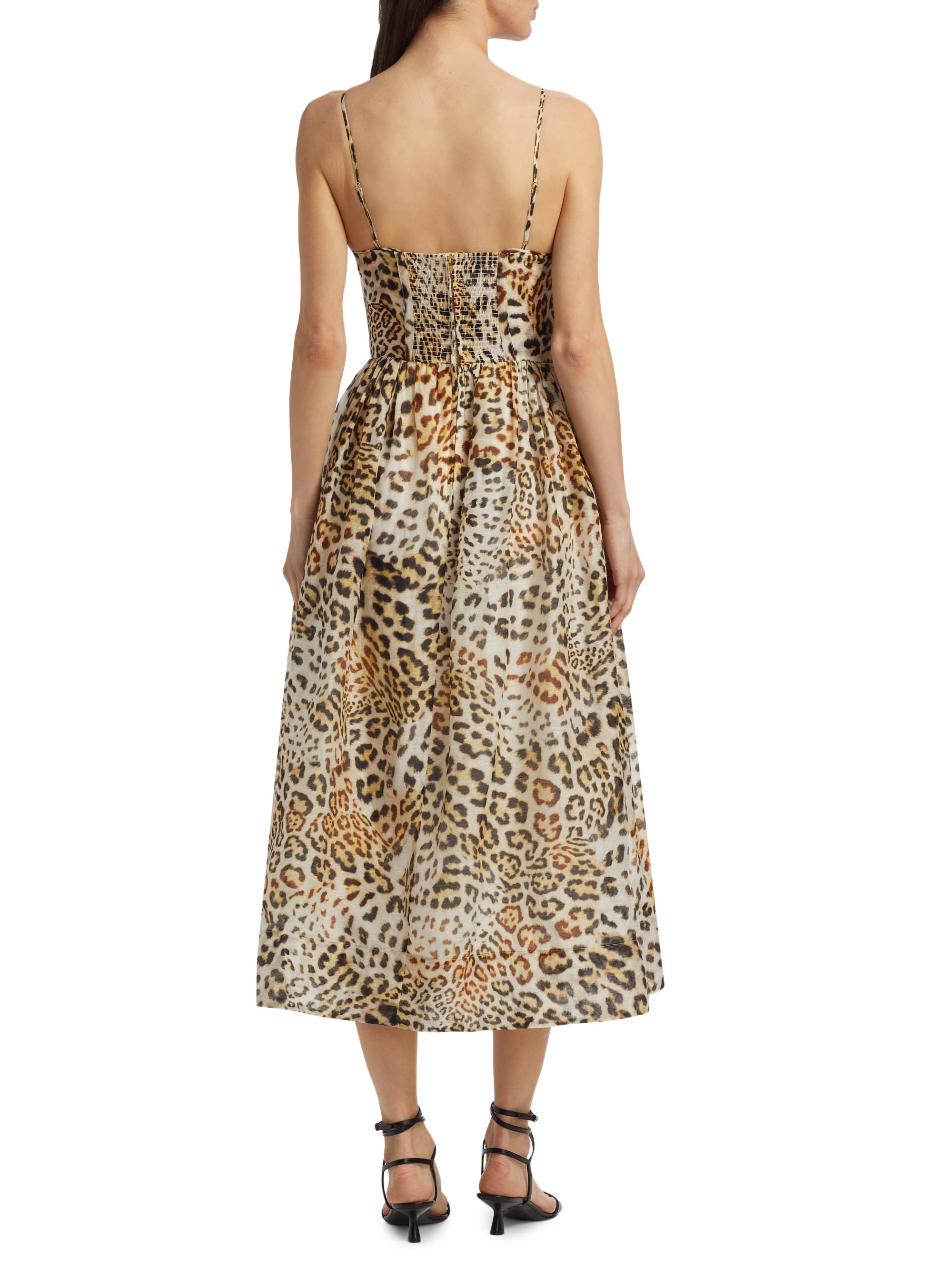 Cara Cara Alba Cheetah-Print Linen Midi-Dress | Saks Fifth Avenue