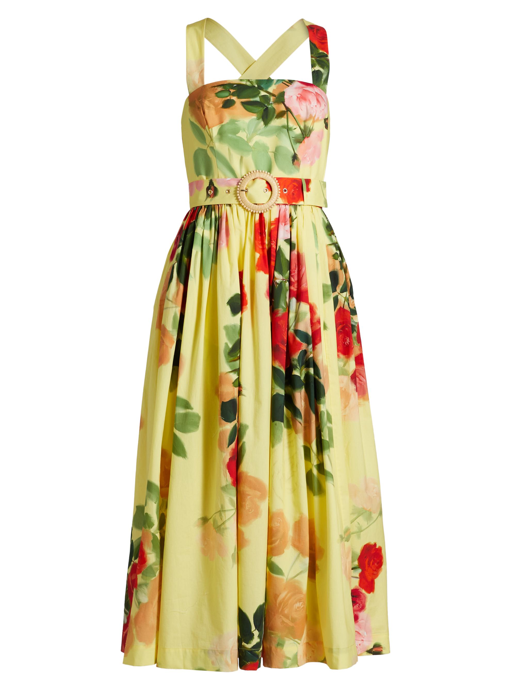 Cara Cara Women's Julie Floral Cotton Midi-Dress - Le Rose Yellow