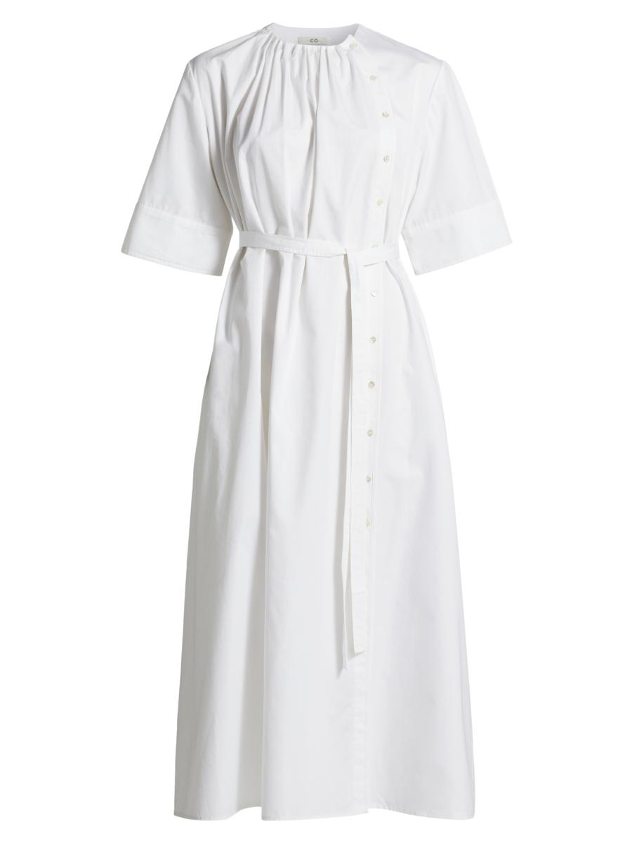 Co Women's Gathered Belted Tton Midi-dress In White