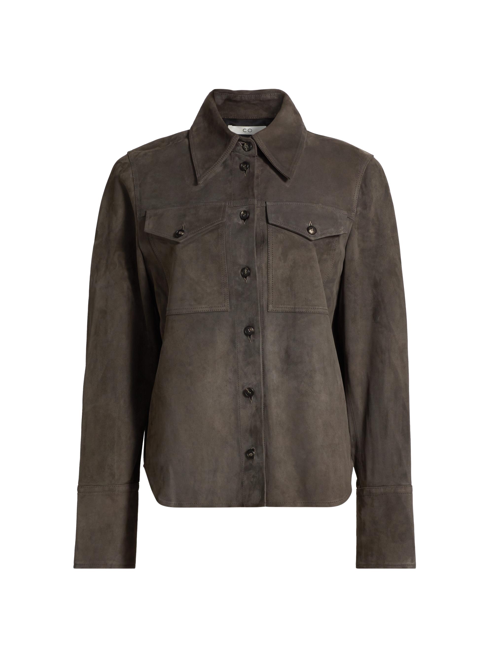Co Women's Suede Button-Front Shirt - Charcoal