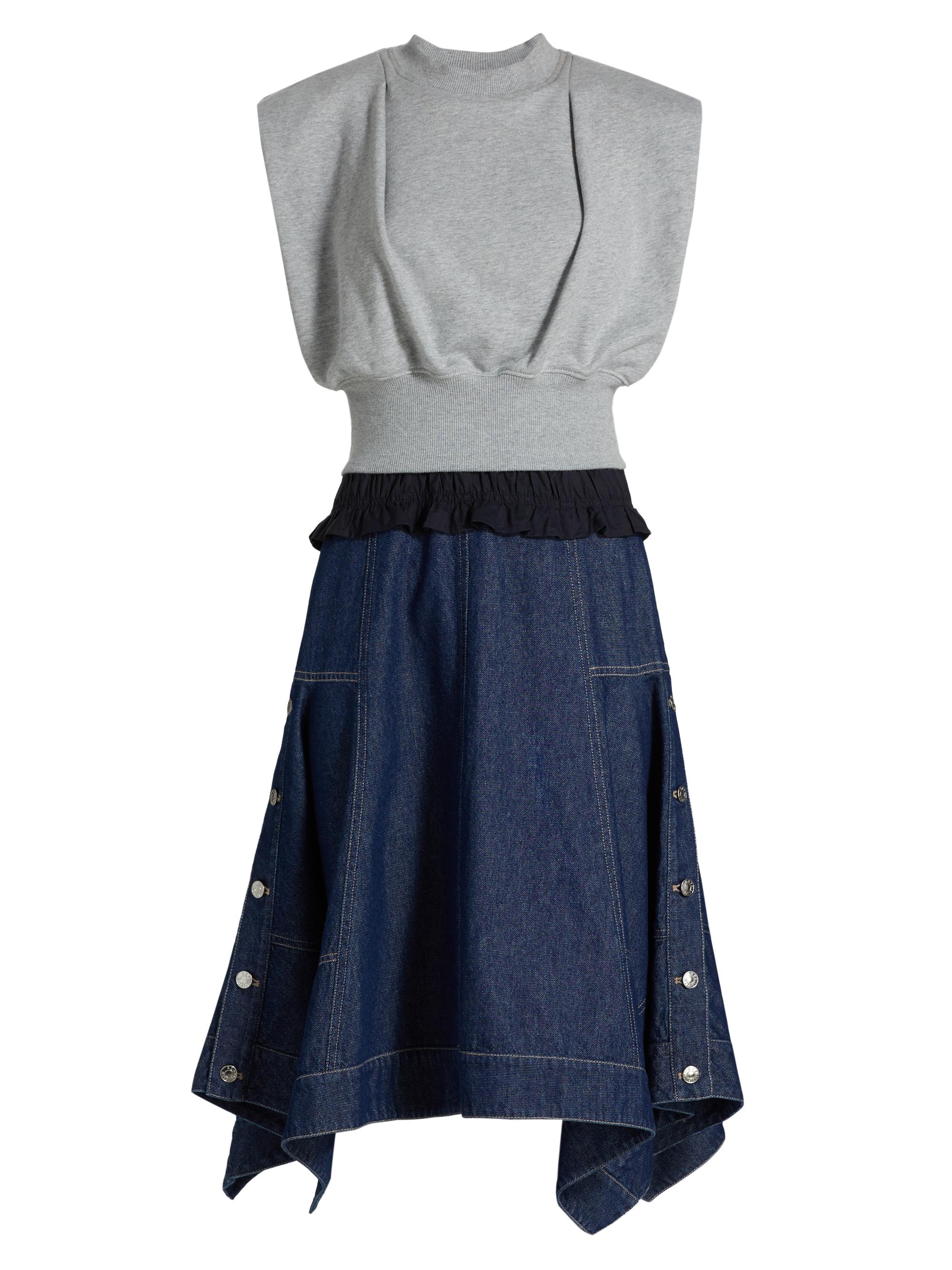 3.1 Phillip Lim Women's French Terry & Denim Mix Media Dress - Heather Grey Indigo